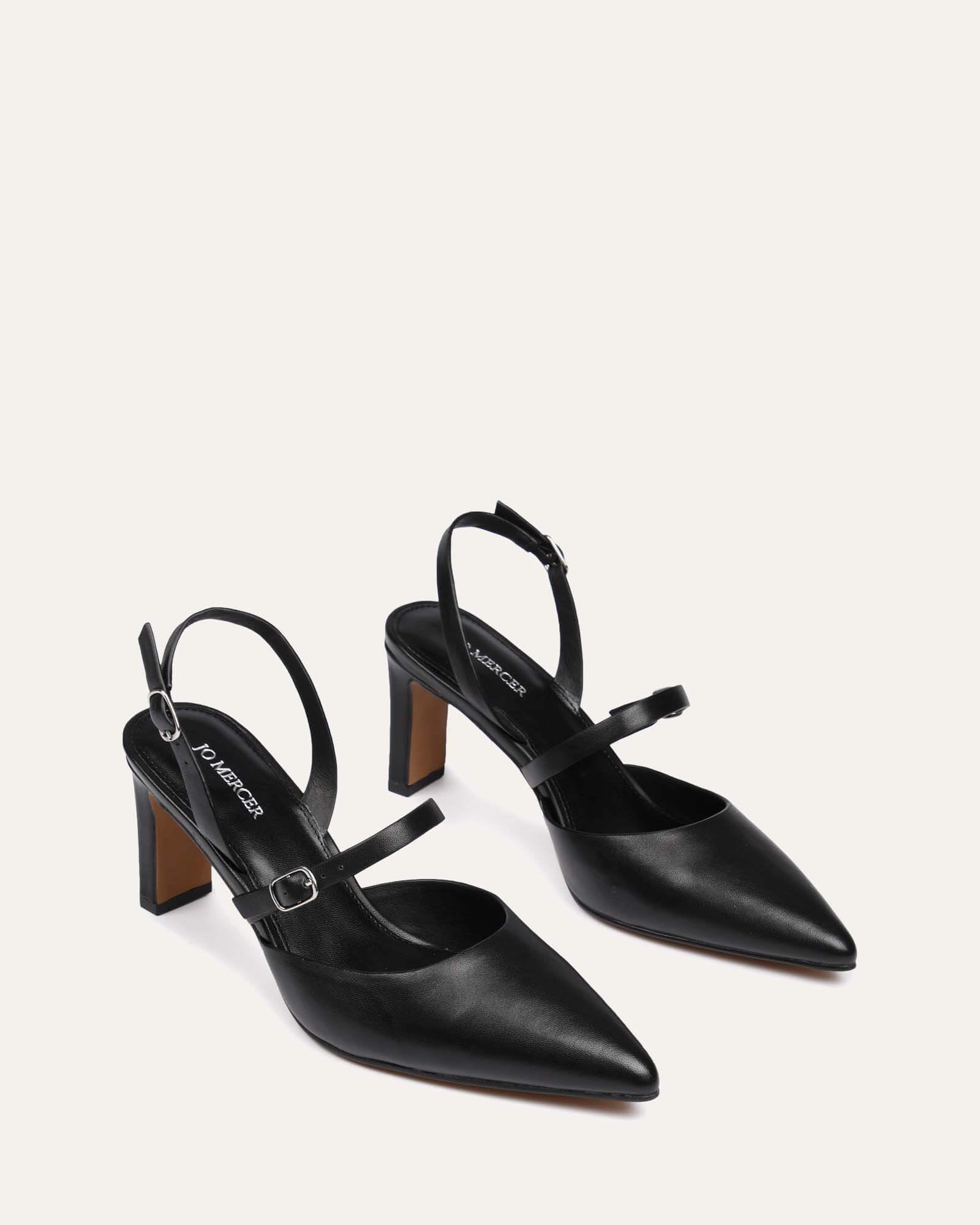 KARINA Women's Black Leather Mid Heel Pumps - Comfortable & Stylish for Work, Parties & Special Occasions