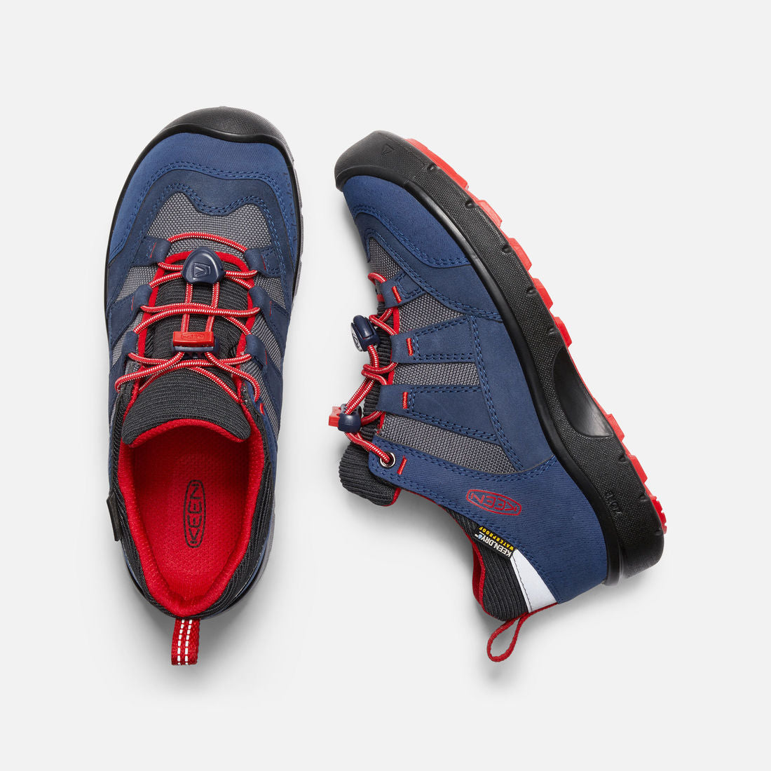 Keen Dress Blues/Fiery Red Hiking Shoes - Lightweight Waterproof Trail Running Shoes for Men & Women - Perfect for Outdoor Adventures, Hiking & Camping