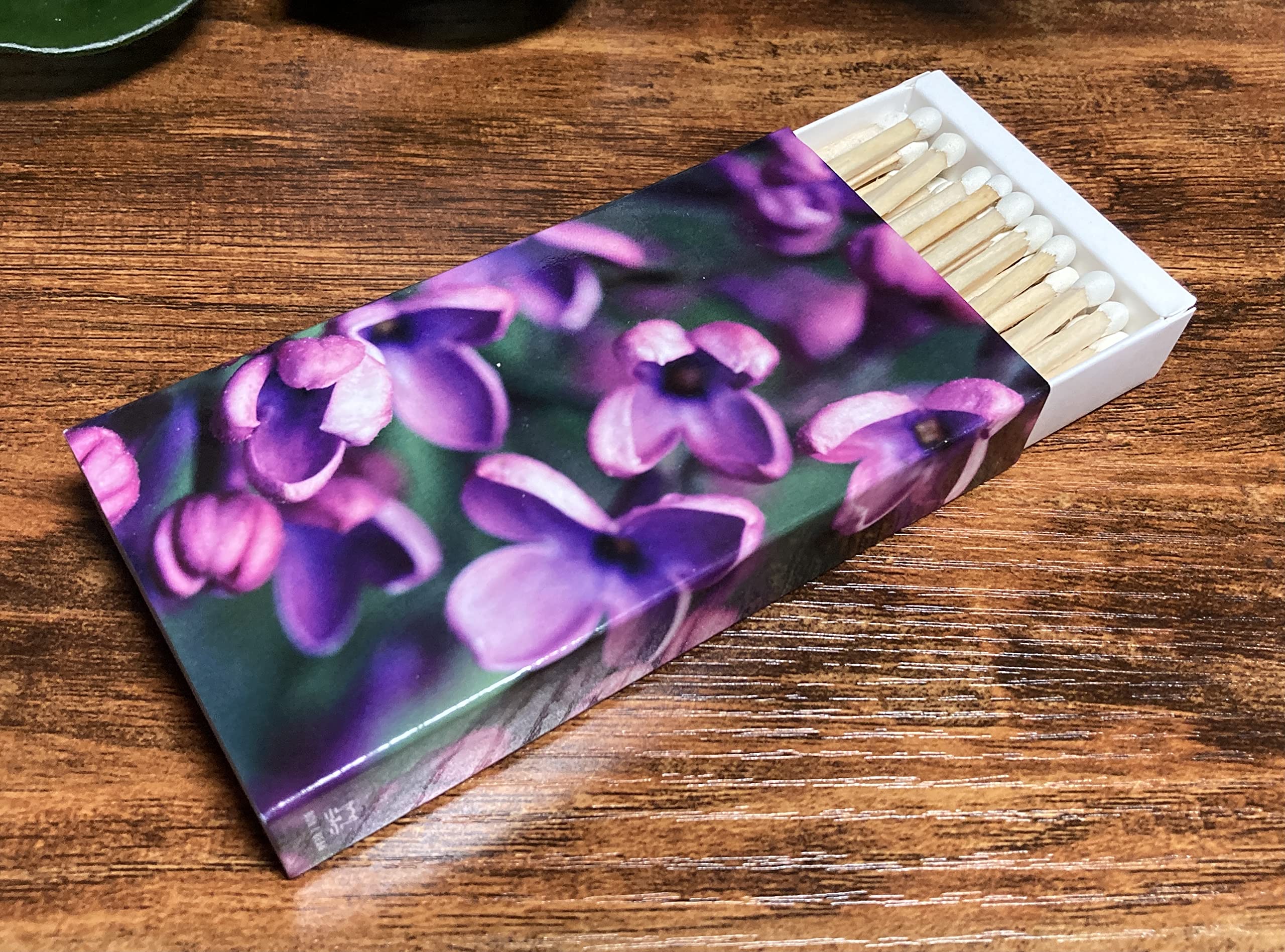 Lilacs Decorative Match Boxes with Wooden Matches - Set of 6 for Lighting Candles, Fireplaces, Grills & More | Perfect for Home Decor, Wedding Favors, and Romantic Ambiance