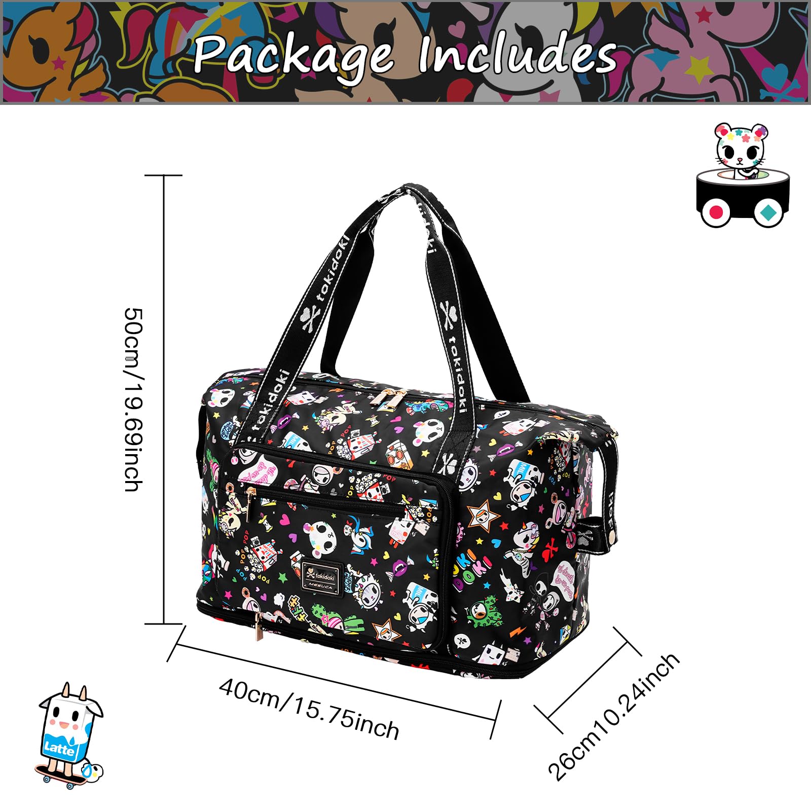 Tokidoki Waterproof Travel Duffel Bag - Weekender Carry On Tote for Women & Men | Gym, Sports, Weekend Getaway Essentials