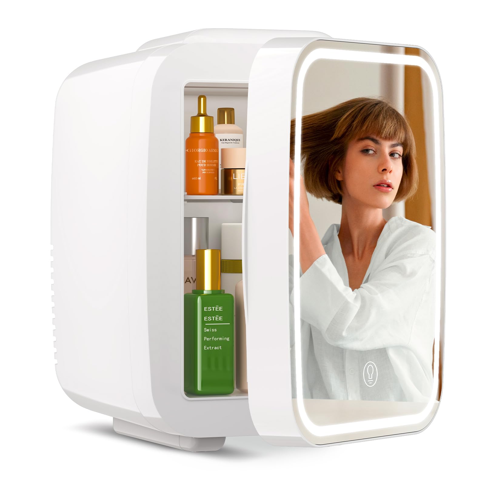 Mini Skincare Fridge with Dimmable LED Light Mirror - 4L/6 Can Portable Cooler & Warmer for Makeup, Cosmetics, Food - Perfect for Bedroom, Office, Car & Dorm - Keep Your Skincare Fresh & Organized