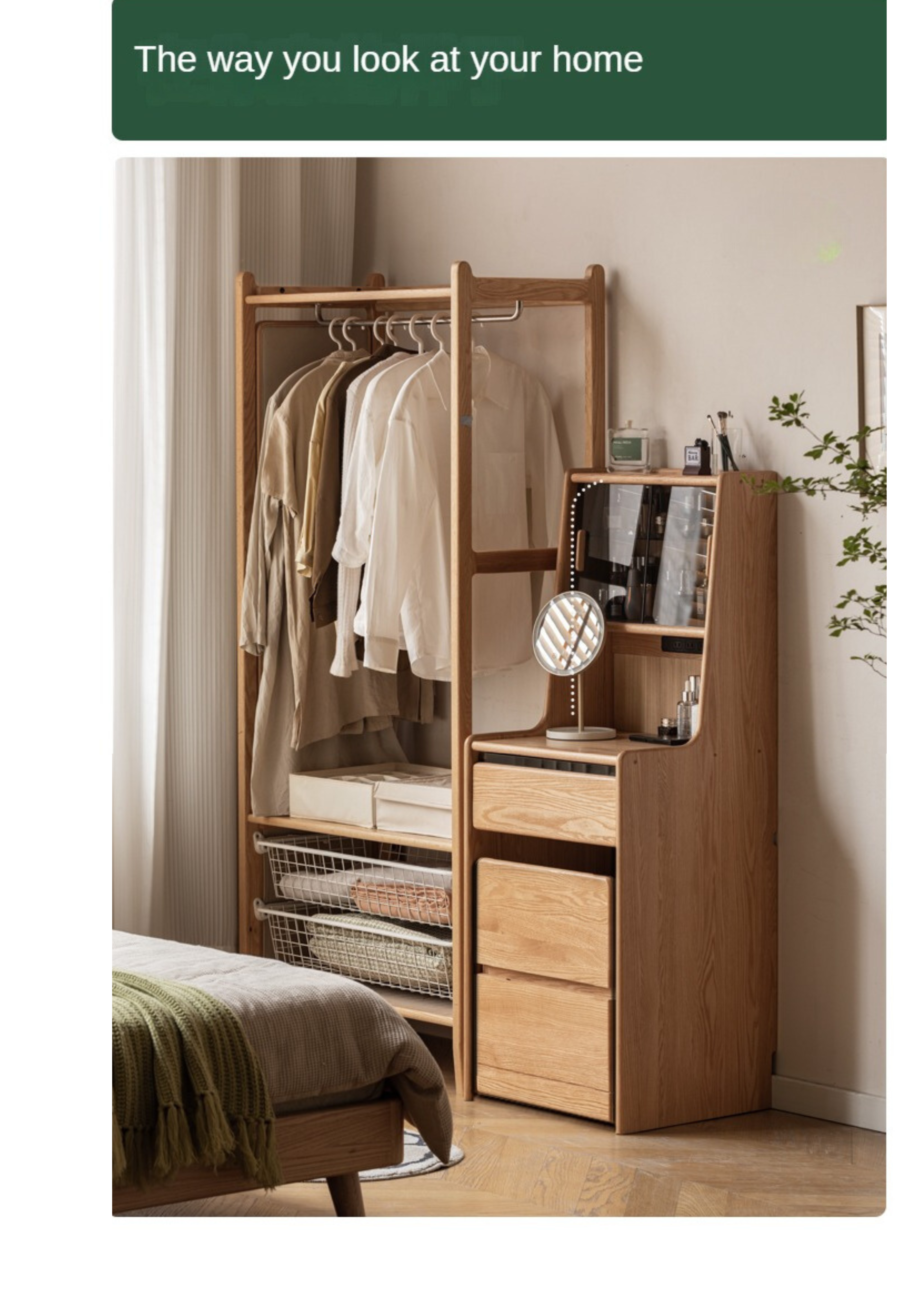 Solid Oak Wood Modern Minimalist Bedside Dressing Table - Perfect for Small Bedrooms & Apartment Vanity Areas