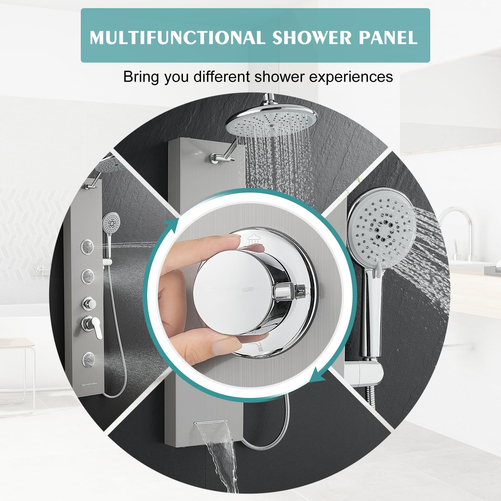 Premium Stainless Steel Shower Panel System - 5-Function Adjustable Handheld Shower Head with 2-Setting Body Jets & Self-Cleaning Nozzles | Brushed Nickel Finish for Bathroom & Spa Relaxation