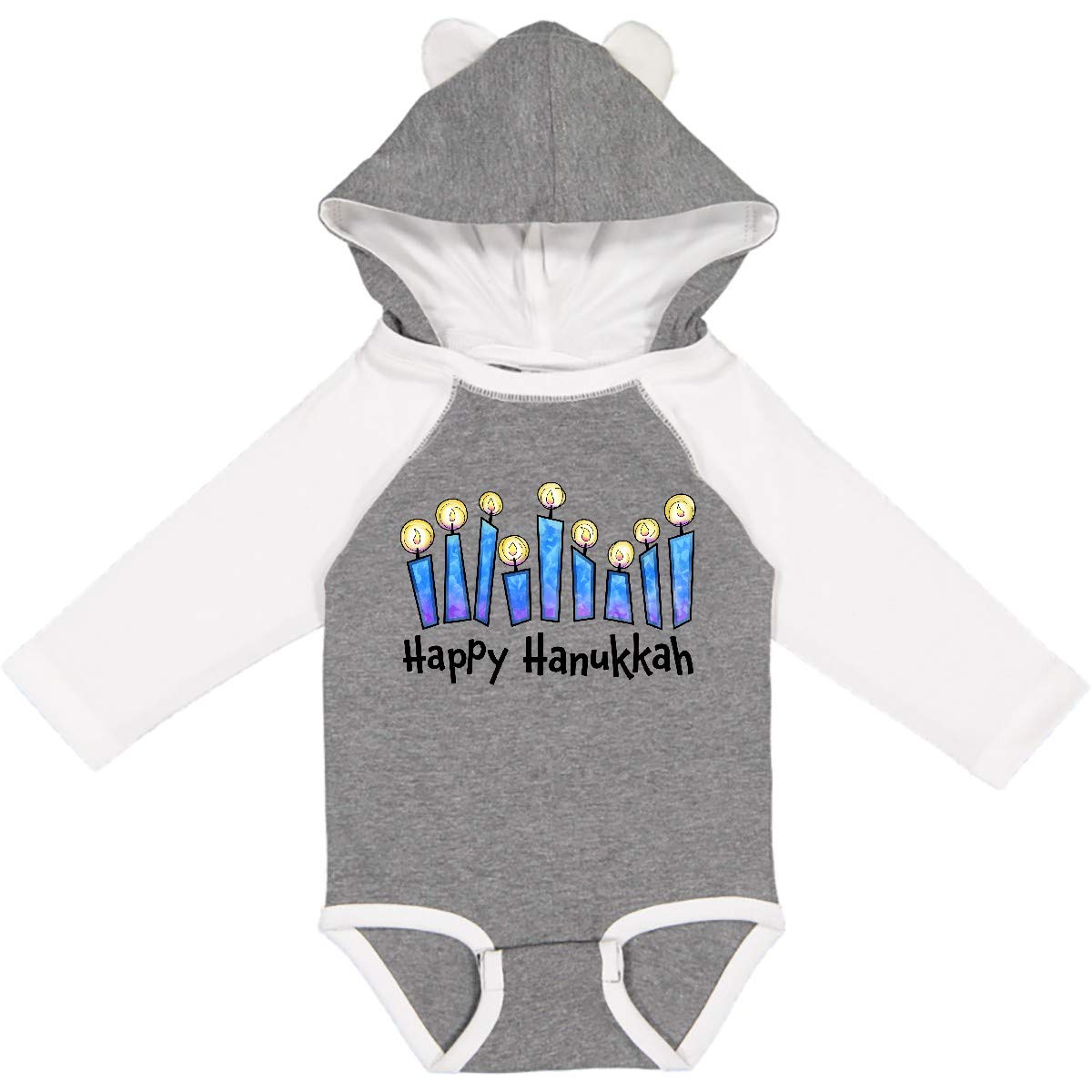 Inktastic Happy Hanukkah with Lit Candles Long Sleeve Baby Bodysuit - Cute Hanukkah Outfit for Infants, Holiday Photo Shoot & Family Gatherings