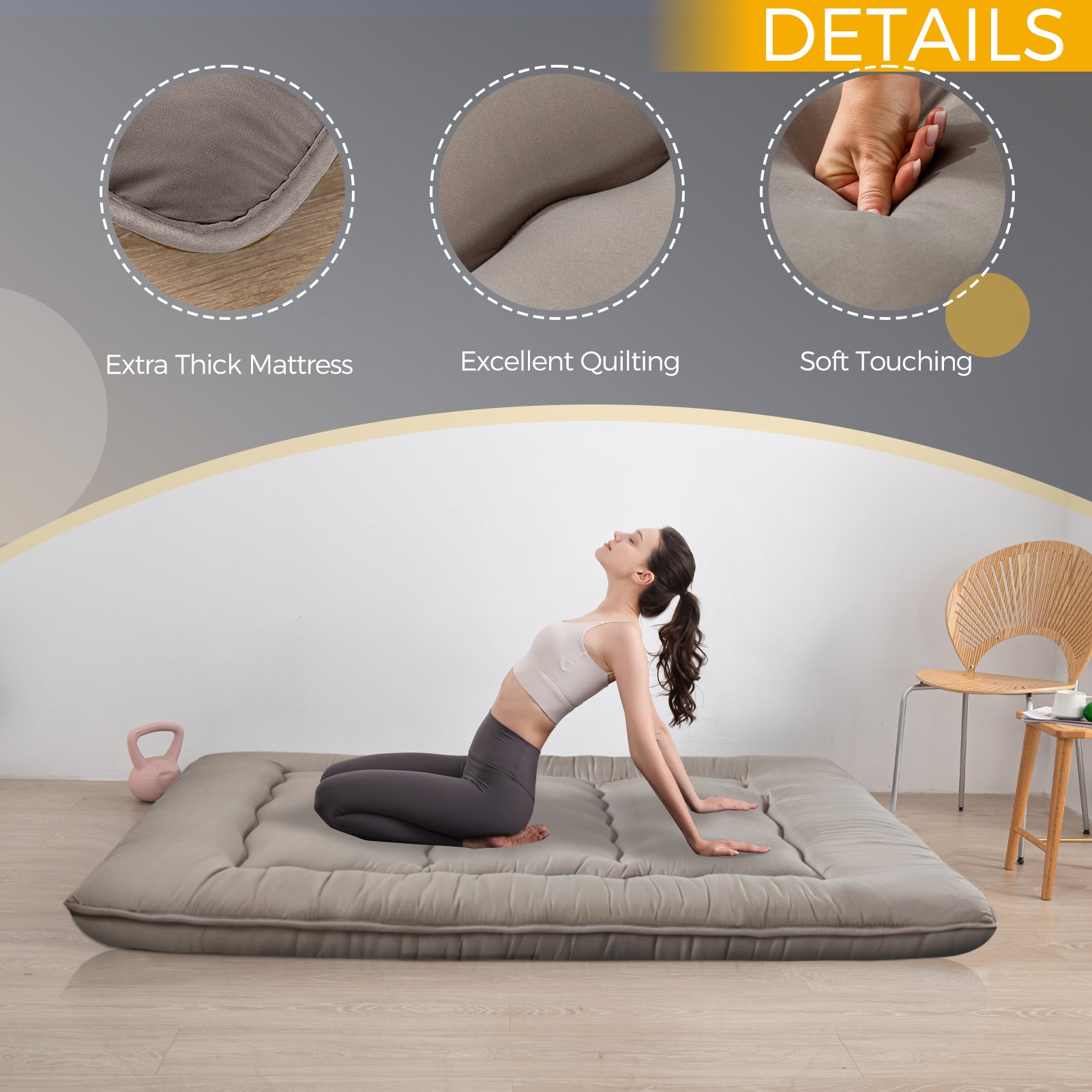 MAXYOYO 6-Inch Extra Thick Japanese Floor Futon Mattress - Dark Grey | Traditional Tatami Style Bedding for Small Spaces, Guest Rooms & Minimalist Home Decor