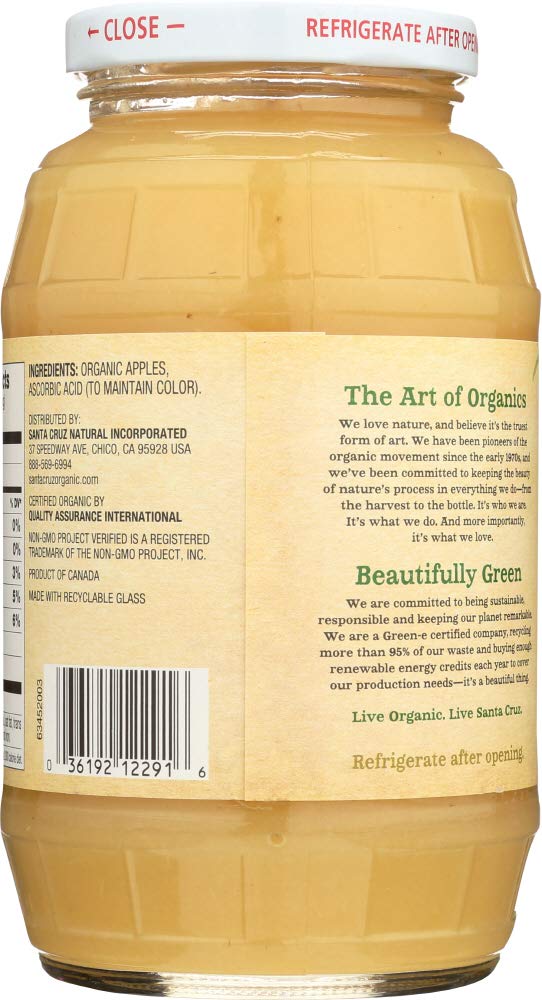 Organic Apple Sauce by Santa Cruz, 23oz (Pack of 12) – Unsweetened, Gluten-Free, Non-GMO – Perfect for Kids Lunchboxes, Healthy Snacks & Baking Recipes