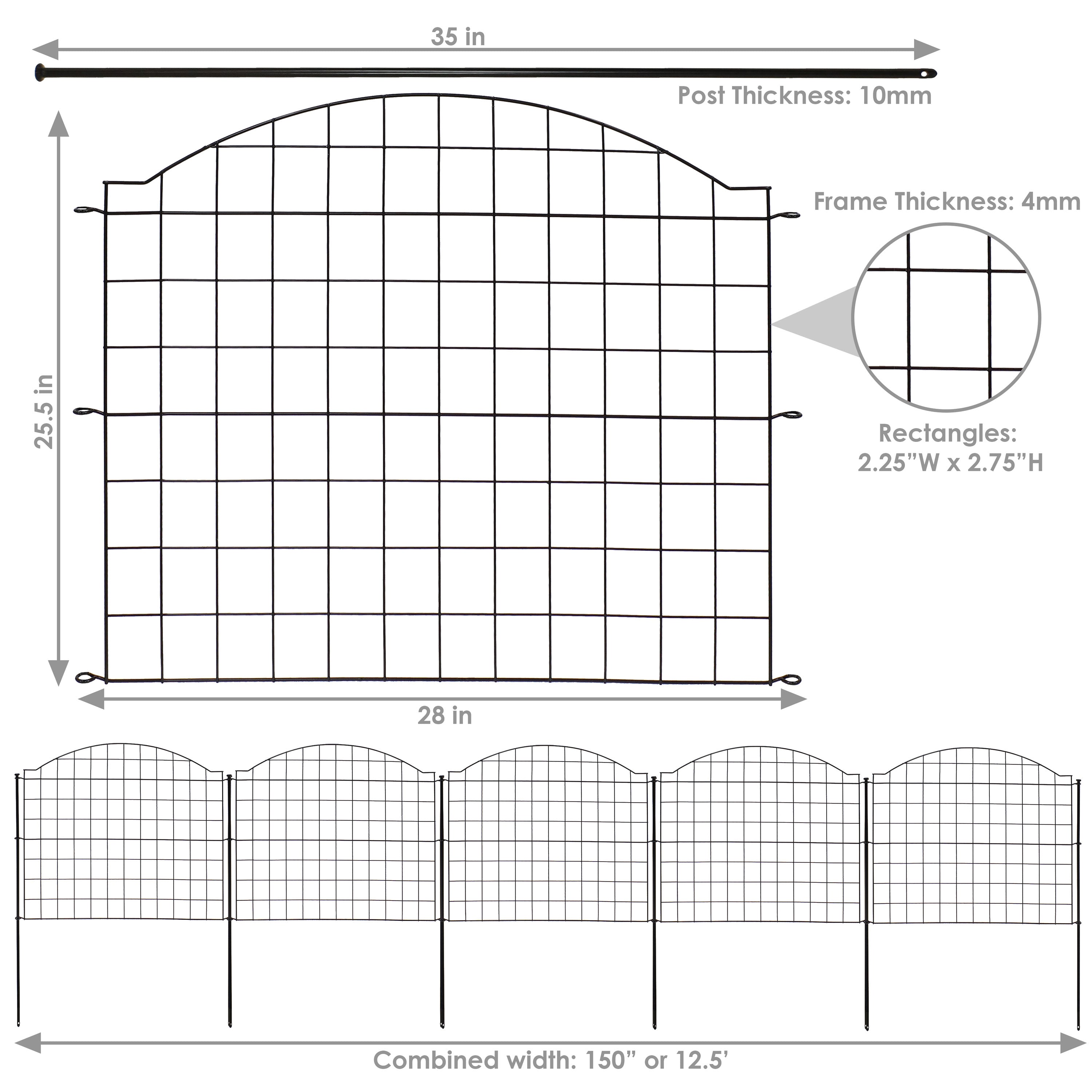 Sunnydaze 5-Piece Arched Grid Steel Decorative Garden Fence Panels - 12.5' Overall Length - Rust-Resistant Outdoor Fencing for Yard, Flower Beds, and Landscape Borders