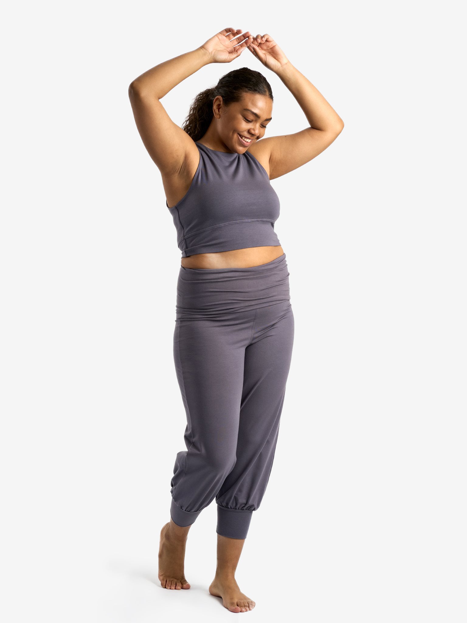 Gossypium Aspire Cropped Harem Pants for Women - Comfortable Loose Fit Yoga Lounge Pants in Ash Grey - Perfect for Yoga, Meditation & Relaxation at Home
