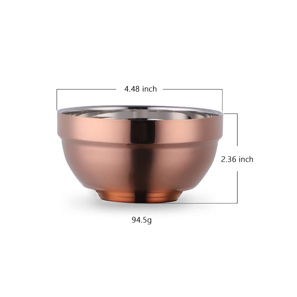 Premium Stainless Steel Cereal Bowls Set of 6 - Microwave Safe & Double Walled Insulated Soup Bowls - Unbreakable 340ml Deep Rice Bowls (Rose Gold) - Ideal for Breakfast Cereal, Soup, Salad, and Kitchen Serving