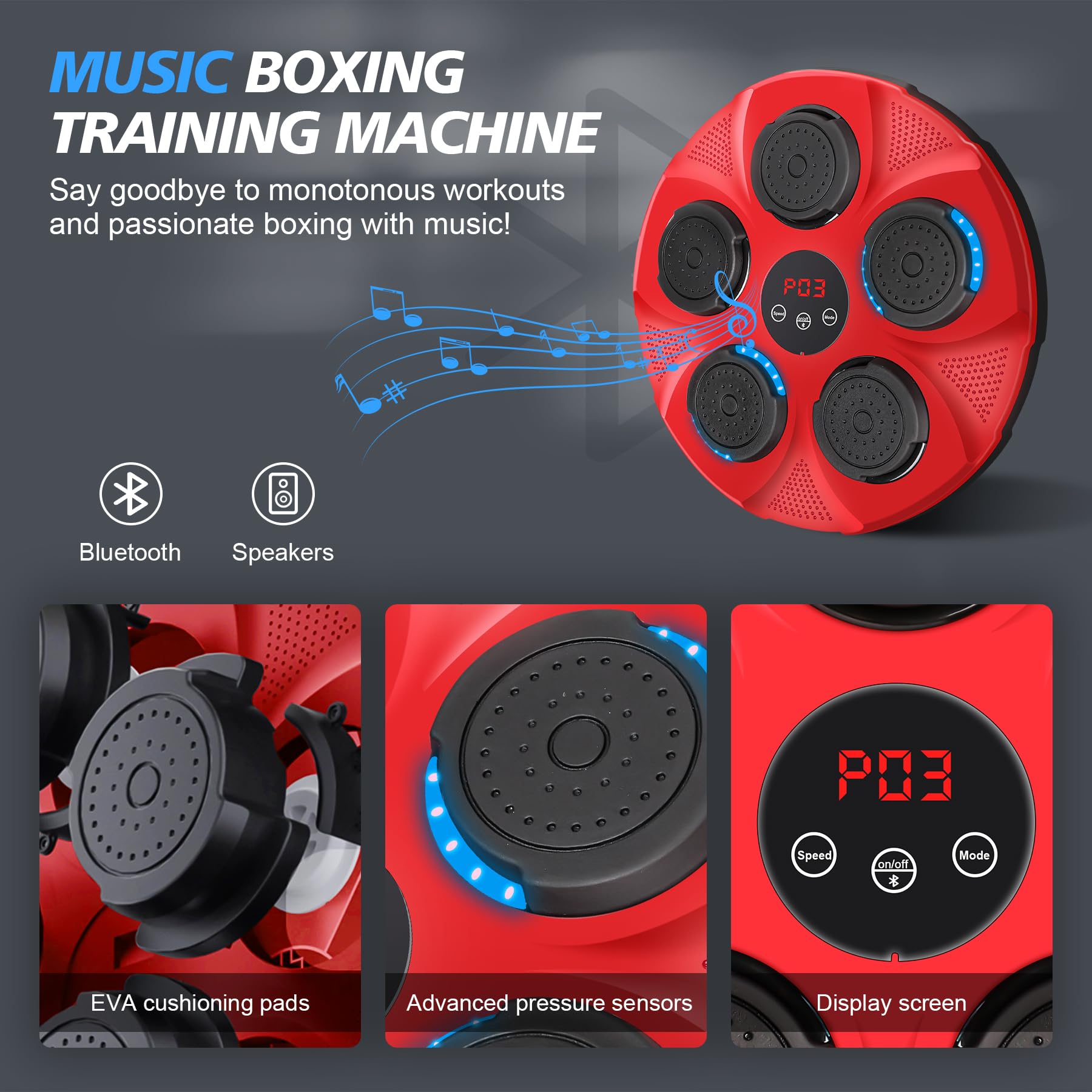GOENITZ Music Boxing Machine - Portable Punching Bag with Bluetooth Speaker for Home & Gym Workouts - Perfect for Stress Relief, Fitness Training & Boxing Practice