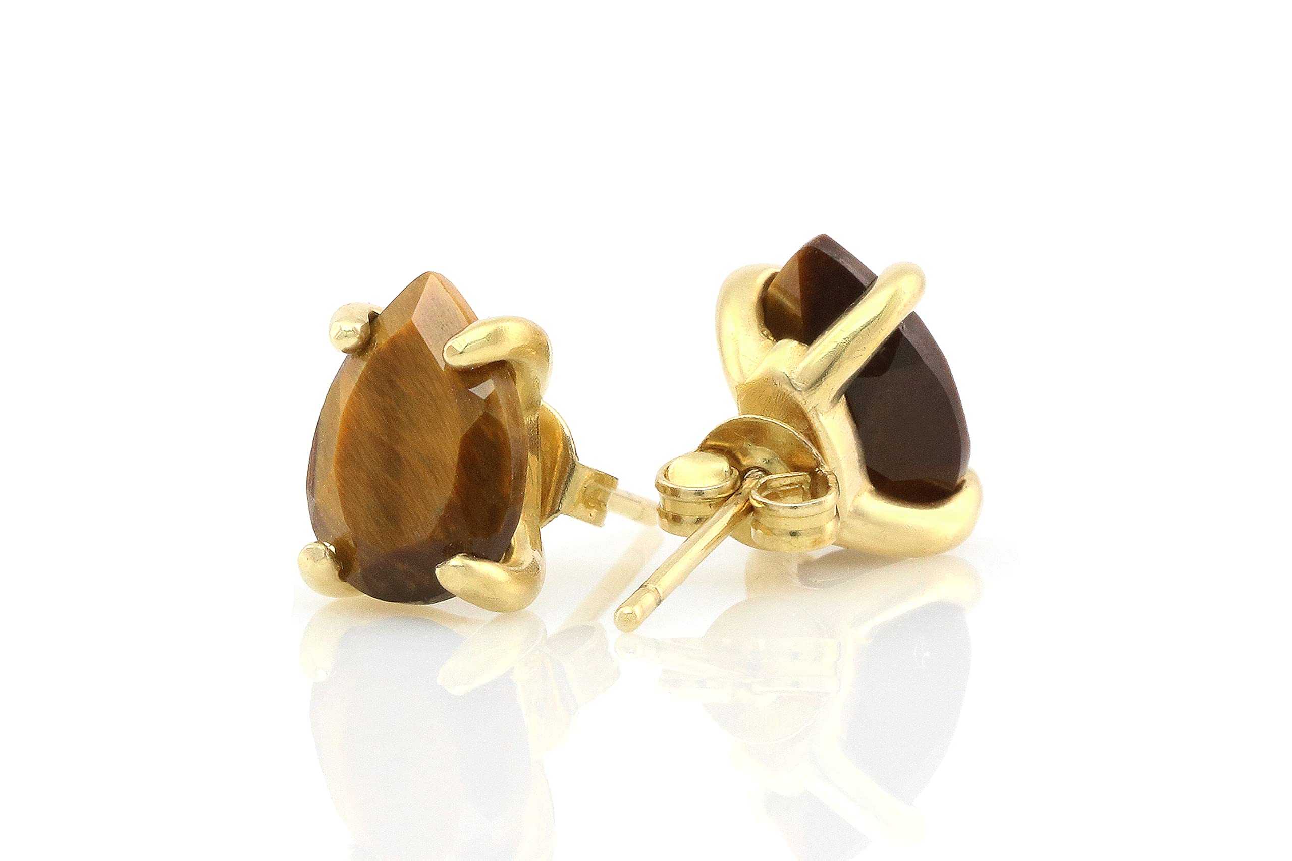 Tiger Eye Earrings for Women - Handmade Dainty Jewelry, Fashionable Everyday Studs - Perfect Gift for Bride, Wife, Birthday & Mother's Day (Includes Gift Box) | Office Wear, Date Night & Special Occasions