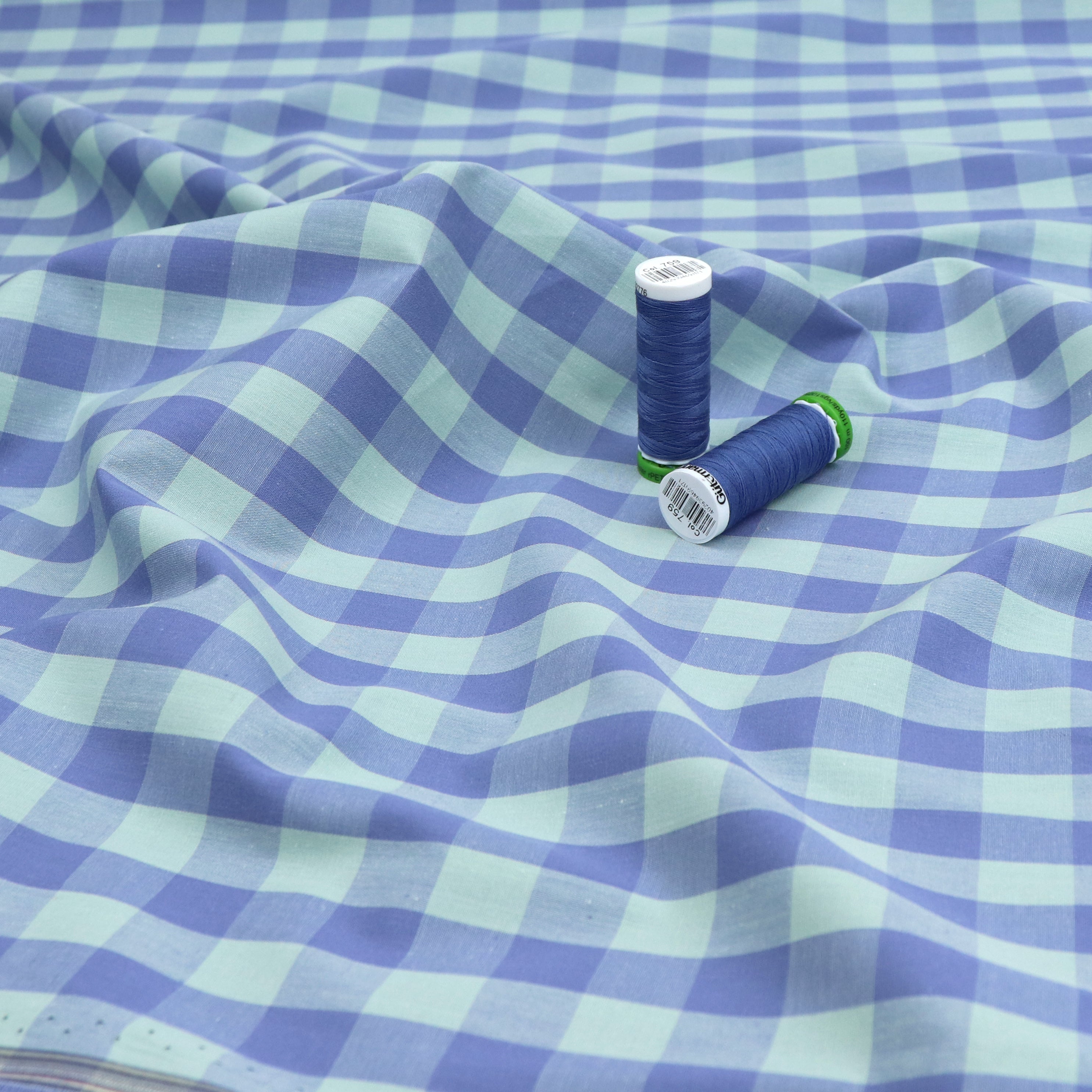 Premium Yarn Dyed Cotton Fabric - Blue & Green Gingham Checkered Pattern for Sewing, Quilting & DIY Crafts | Perfect for Shirts, Dresses & Home Decor Projects