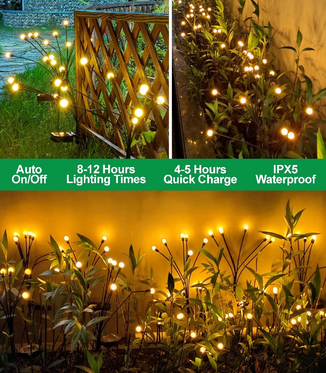 SIOTMERA 4-Pack Solar Powered Outdoor Lights - Waterproof IPX5, Wind-Resistant Firefly Garden Lights, Warm White LED Pathway Lighting for Yard, Lawn, Patio, and Christmas Decoration | Perfect for Landscape, Walkways, and Festive Ambiance
