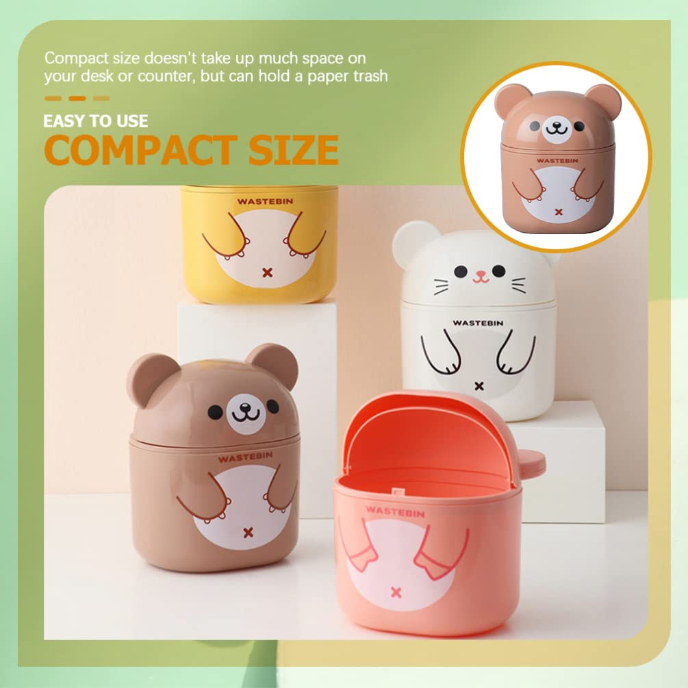 NUOBESTY Mini Desk Trash Can - Cute Bear-Shaped Garbage Bin with Lid, Small Wastebasket for Office, Bathroom & Kitchen (Brown) | Perfect for Desktop, Countertop & Home Organization