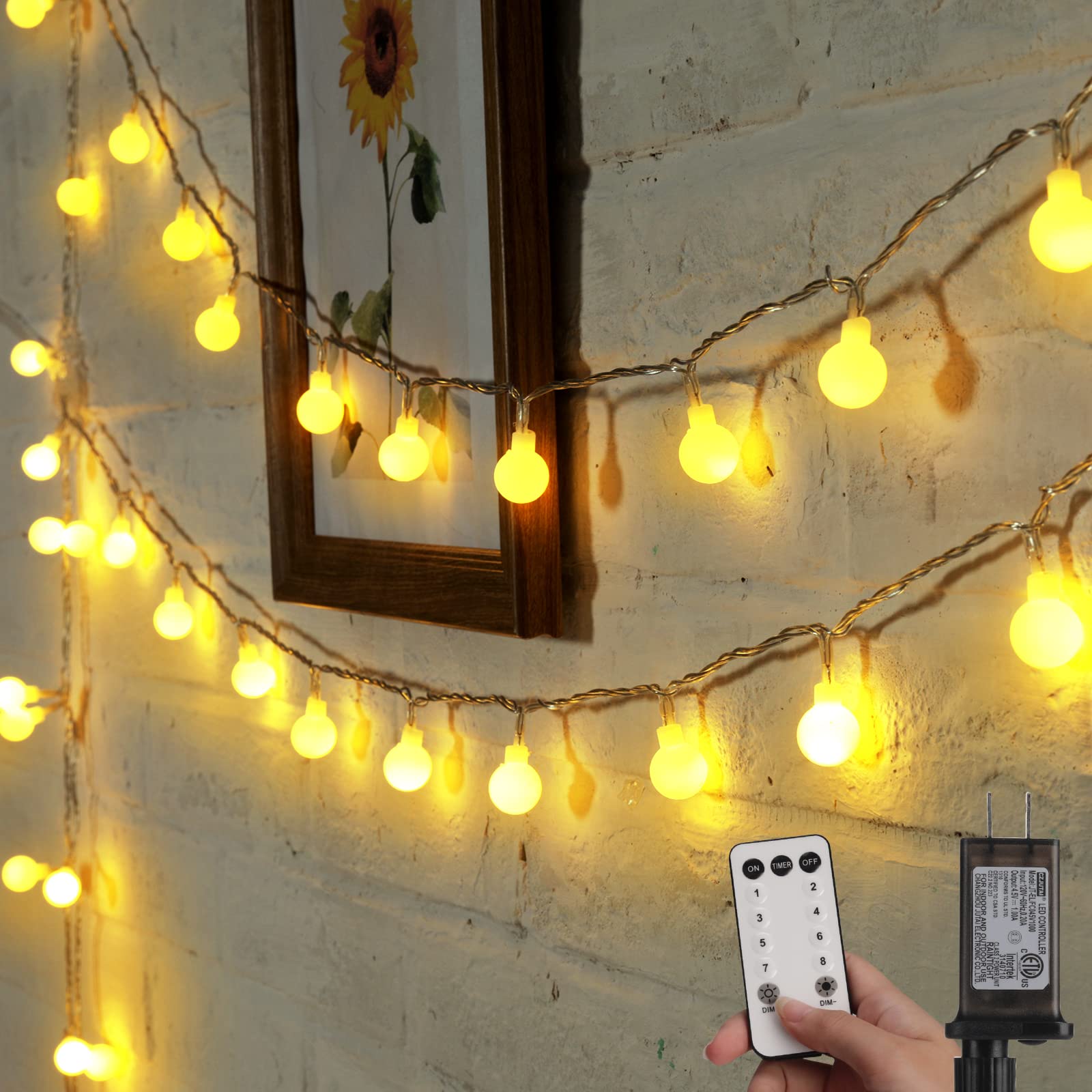Minetom 66 Ft 200 LED Mini Globe Fairy String Lights with Remote - 8 Lighting Modes, Warm White Plug-in Decorative Lights for Indoor Outdoor Party Wedding Christmas Tree Garden Decor | Perfect for Bedroom, Patio, Backyard, and Holiday Celebrations