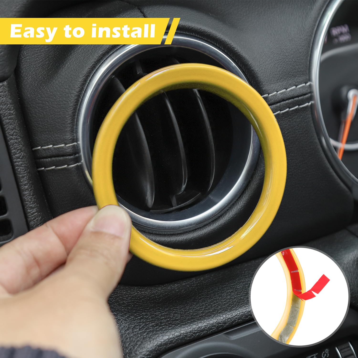 RT-TCZ Yellow Dash Air Vent Cover Trim Stickers for Jeep Wrangler JL JLU & Gladiator JT (2018-2023) - 4pcs Interior Accessories - Upgrade Your Ride's Style & Protection