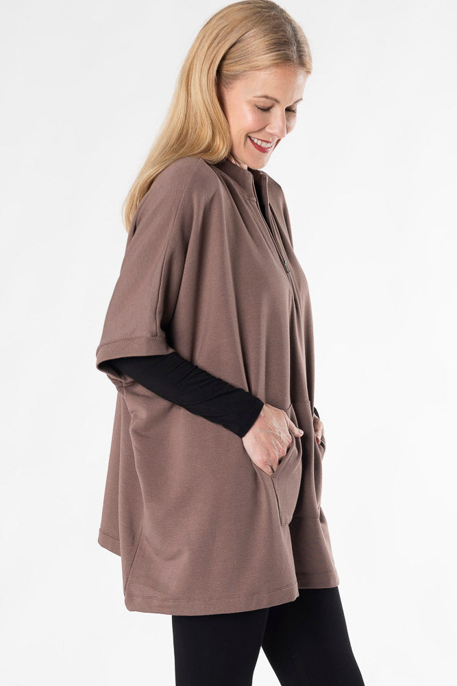 Lindsey Half Zip Bamboo Poncho Sweater - Soft & Cozy Women's Pullover (Latte Color) for Fall Fashion, Lounge Wear & Outdoor Activities