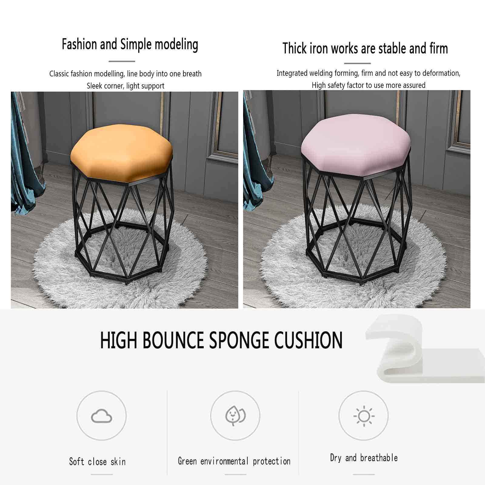 Modern Octagonal Stool with Comfortable Fabric & Sturdy Iron Frame - 100kg Weight Capacity - Perfect for Bathroom, Bedroom, Living Room & Dressing Area