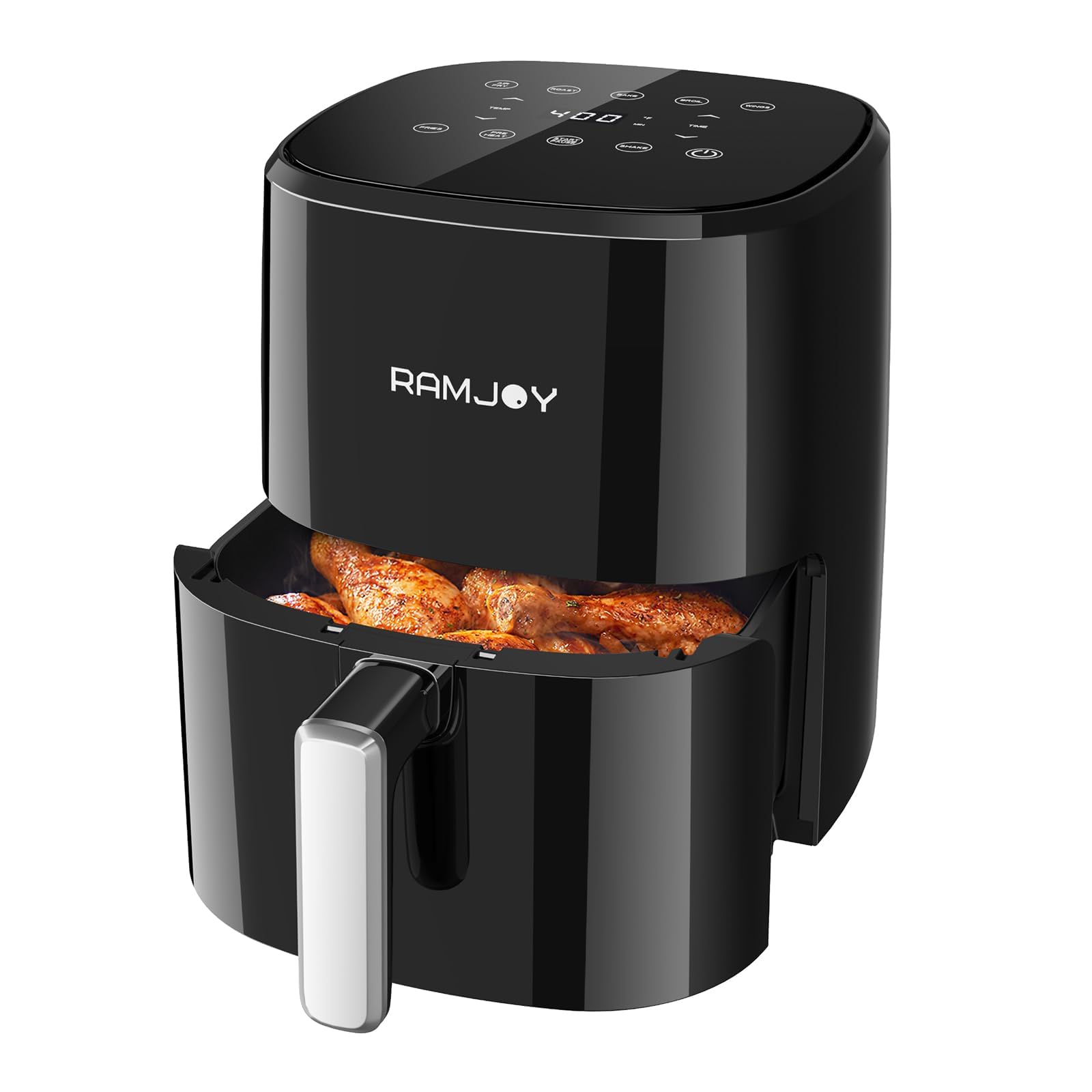 3.8QT Digital Air Fryer for 1-2 People - 8-in-1 Functions (Air Fry, Roast, Bake, Broil) with Preheat & Shake Reminder, Nonstick Dishwasher-Safe Basket - Compact Black Air Fryer for Healthy Cooking, Small Kitchen & Apartment Living