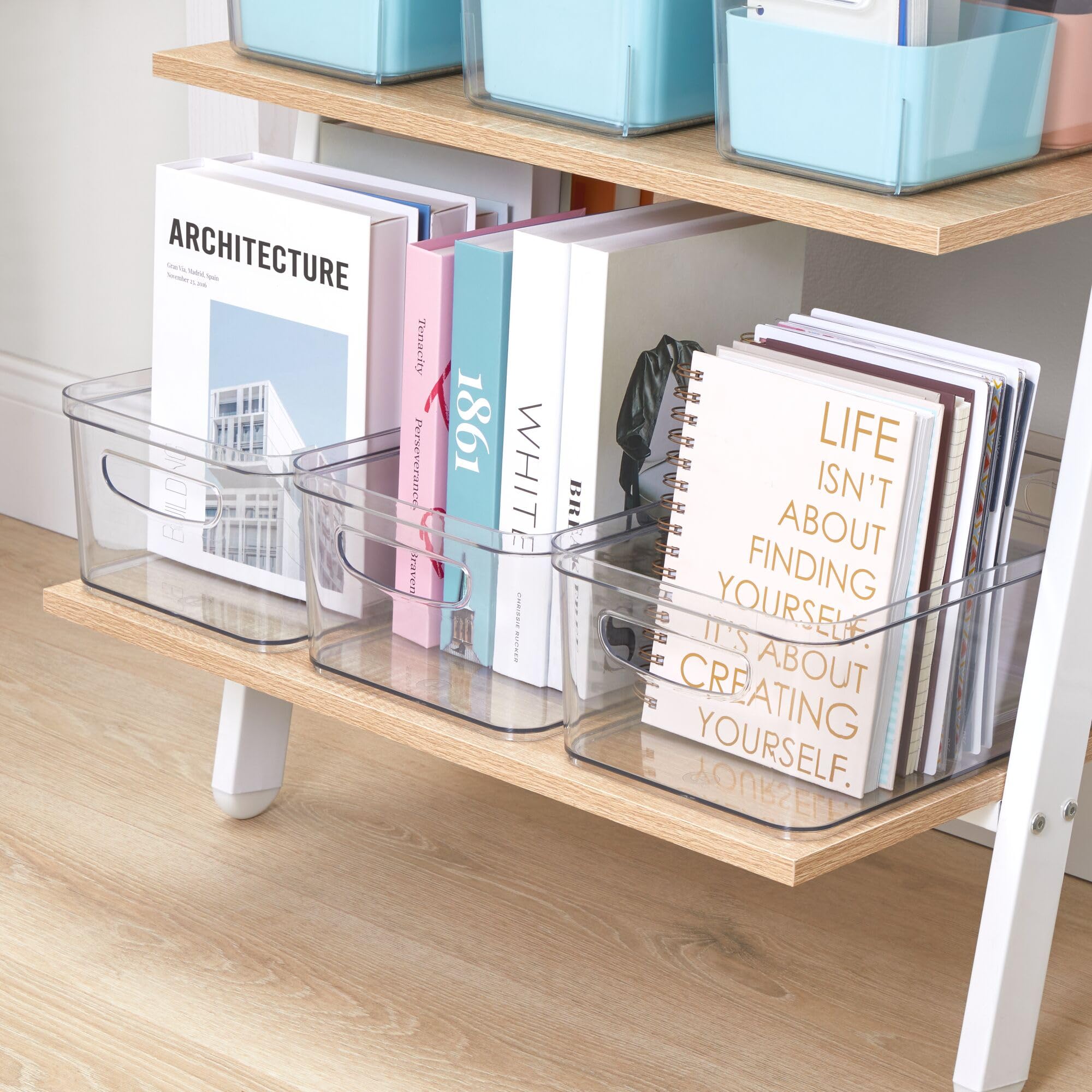 iDesign Clear Recycled Plastic Storage Bin with Handles - 10” x 8” x 5” for Cabinet & Pantry Organization - Perfect for Kitchen, Bathroom, Office & Closet Storage