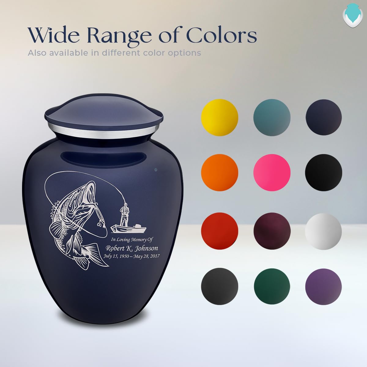 Personalized Fishing Cremation Urn for Human Ashes - Large Cobalt Blue Funeral Urn for Adults with Double Side Engraving - Holds Up to 200 lbs - Perfect for Memorial Services & Home Display