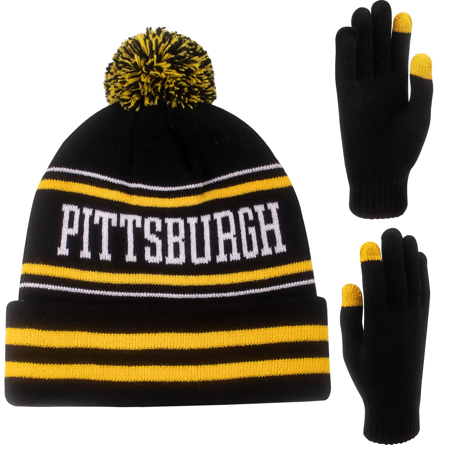 Winter Beanie Hat with Pom Pom for Men & Women - Warm Skull Cap & Gloves Set for Cold Weather - Perfect for Skiing, Snowboarding & Outdoor Activities