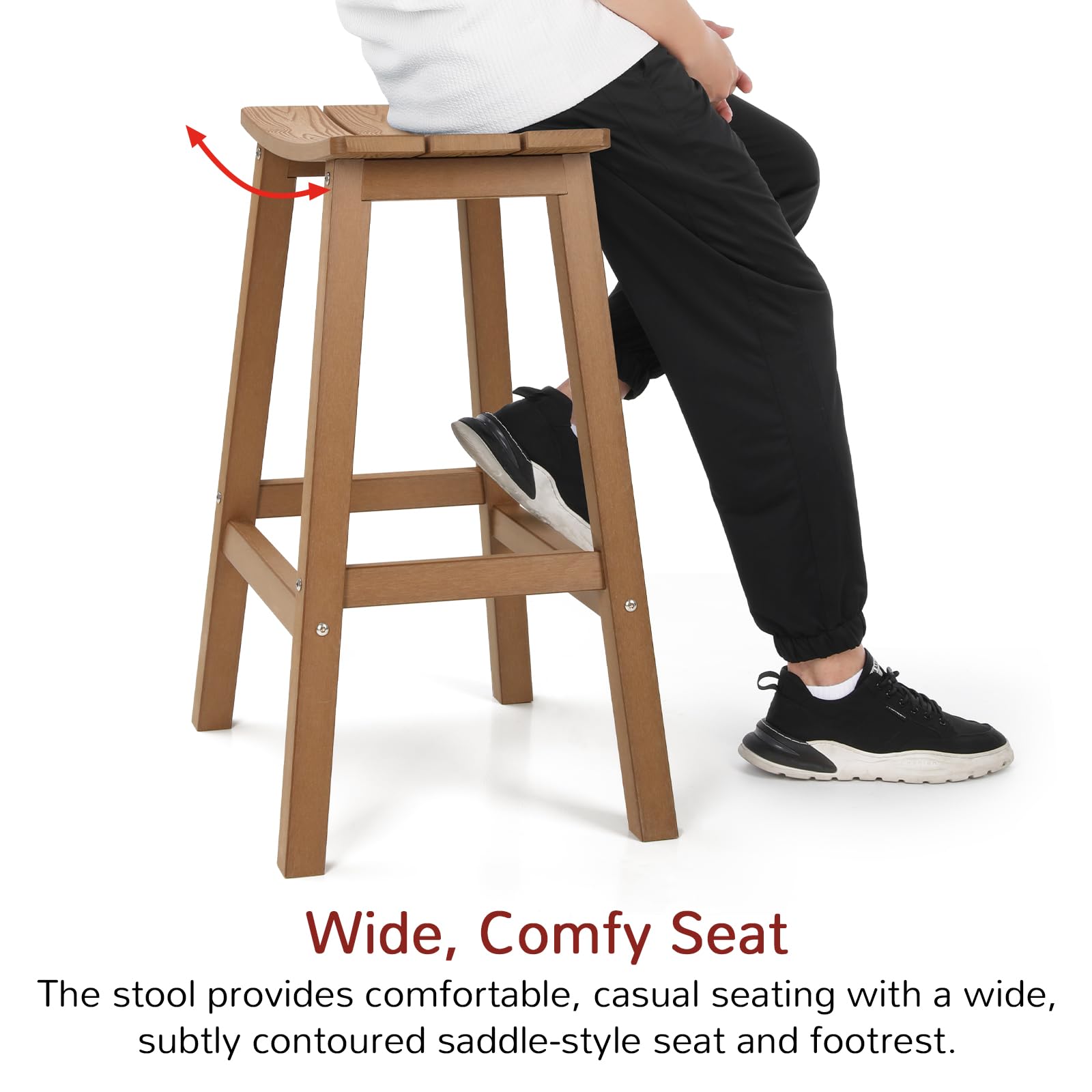 All-Weather Bar Stools Set of 4 - Durable Patio Barstools That Never Rot or Fade - Perfect for Outdoor Bar, Kitchen Counter, Deck & Backyard - Teak Wood Bar Height Stools for Dining & Entertaining