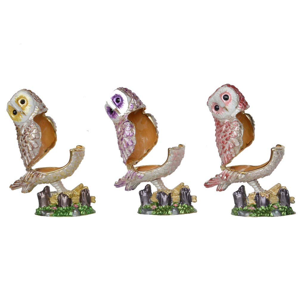 Exquisite Bejeweled Owl Trinket Box - Elegant Metal Jewelry Storage Box with Bird Design, Perfect Necklace Holder & Unique Gift for Women (Red) - Ideal for Bedroom Vanity, Dresser Decor & Jewelry Organization