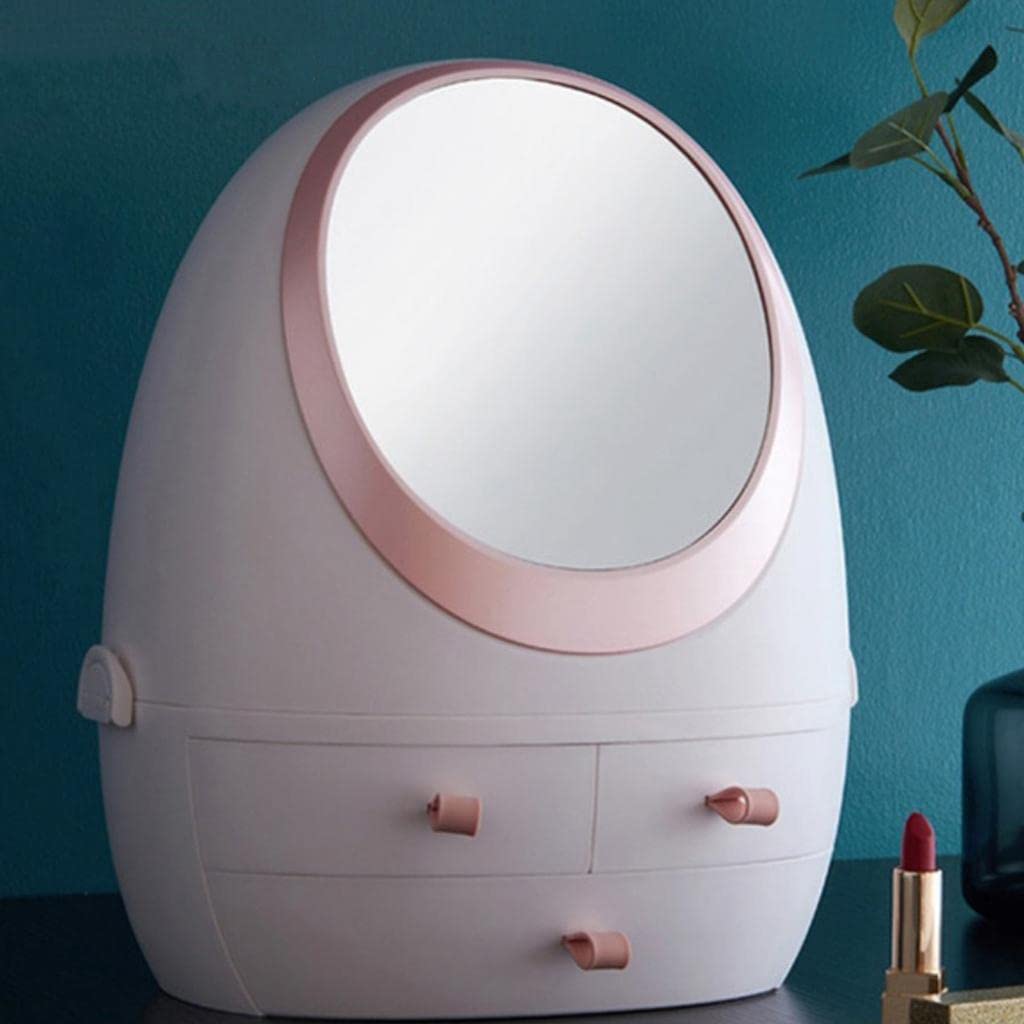VMS INDIA Makeup Organizer with LED Mirror - Cosmetic Storage Display Case for Vanity, Bathroom & Travel - Adjustable Compartments & Bright Lighting for Easy Makeup Application