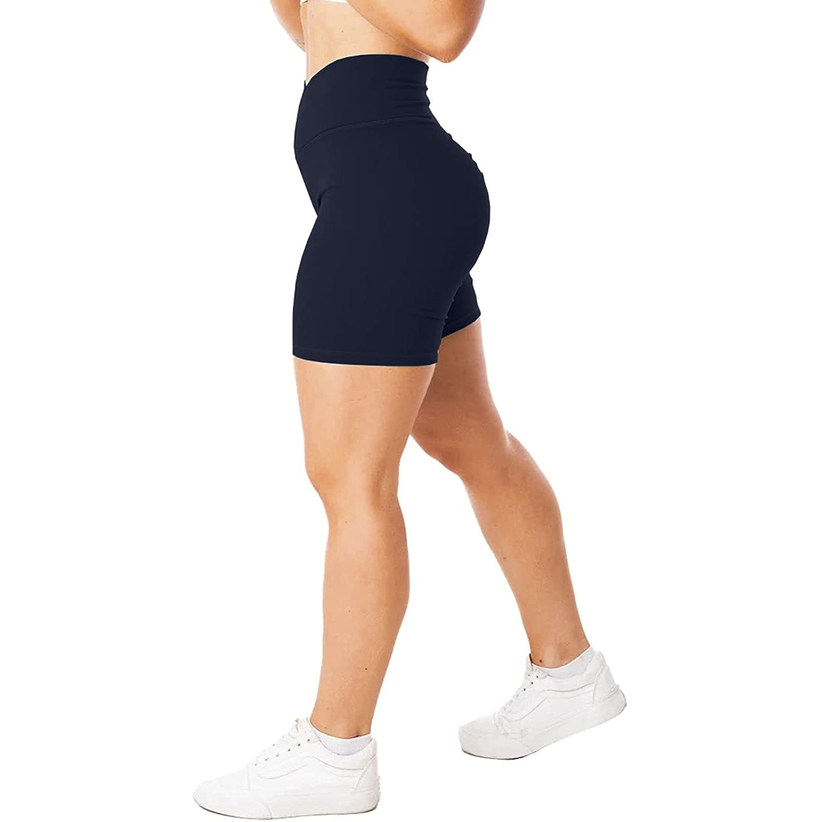 Women's High Waisted Biker Shorts - Tummy Control Yoga Running Workout Shorts with Cross Waist Design | No Pocket Option | Navy Blue XXL | Perfect for Gym, Cycling & Lounge Wear