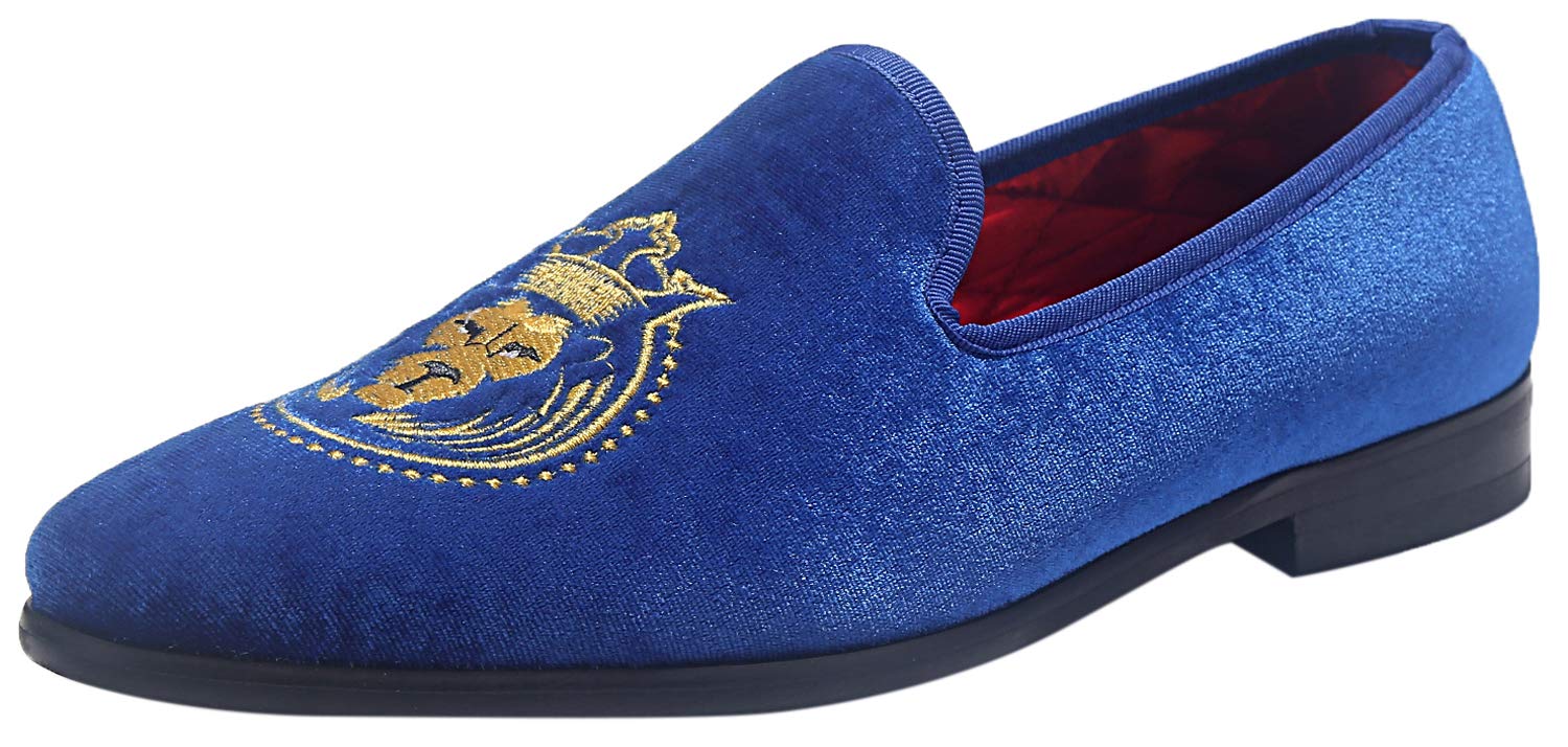 ELANROMAN Men's Velvet Embroidered Loafers - Fashionable 1.0 & 2.0 Dress Shoes for Wedding, Prom, Party & Formal Occasions