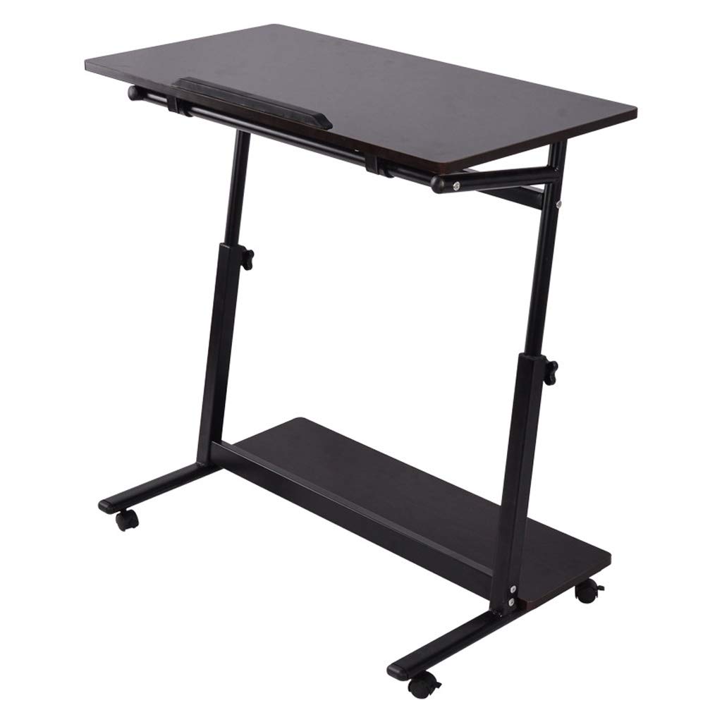 ZCY Adjustable Height Mobile Laptop Desk - Black Walnut 80x40cm with Smooth Lockable Casters, Perfect for Home Office, Bedroom, and Over-Bed Use