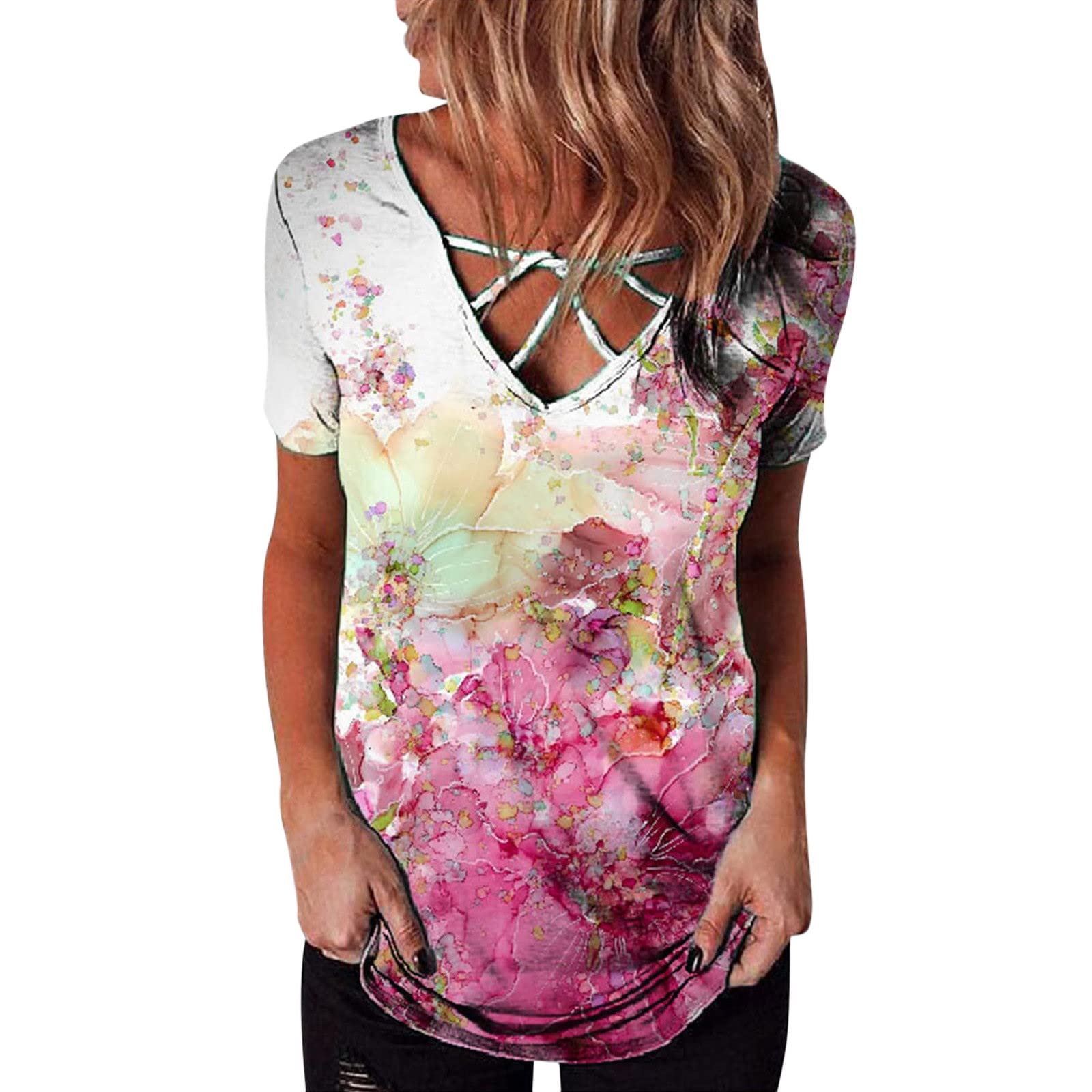 Women's Oversized Graphic T-Shirt - Summer Short Sleeve Tie-Front Casual Top | Perfect for Beach, Vacation & Everyday Wear