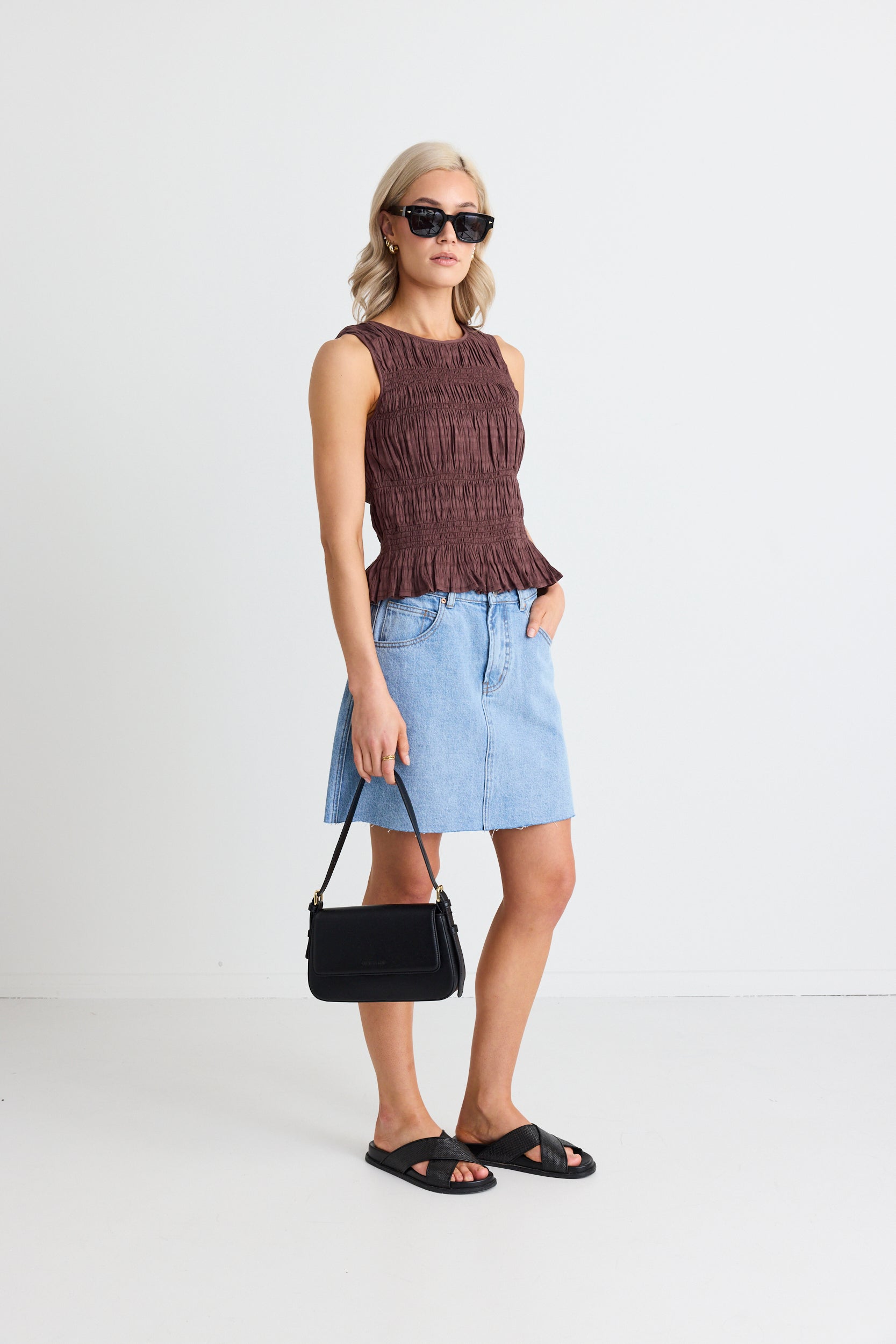 Dearest Beach Blue Raw Hem Denim Mini Skirt - Women's High Waisted Distressed Denim Shorts for Summer | Perfect for Beach Vacations, Music Festivals & Casual Outings