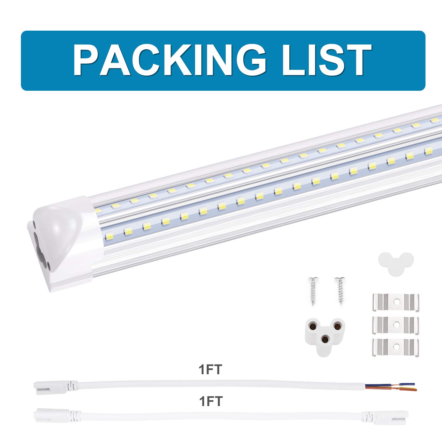 8ft V Shape LED Tube Light - 72W 7200LM Linkable Shop Light with SMD2835 Chips, 6000K Cool White, AC85-277V (25 Pack) - Perfect for Warehouses, Garages, and Commercial Refrigerator Lighting