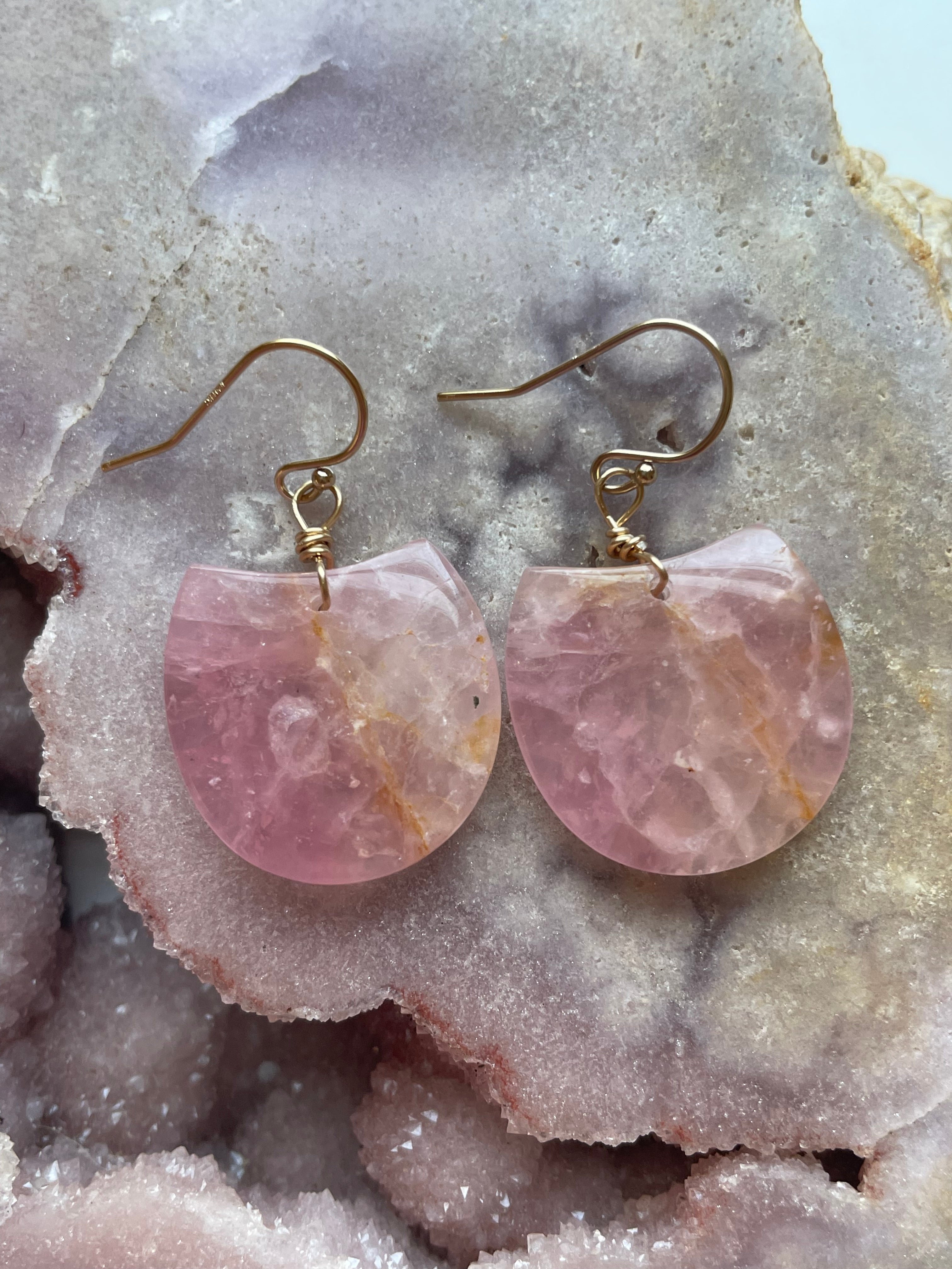 Rose Quartz Dangle Earrings - 14K Gold Filled Gemstone Jewelry for Women | Elegant Gift for Valentine's Day, Anniversary & Special Occasions