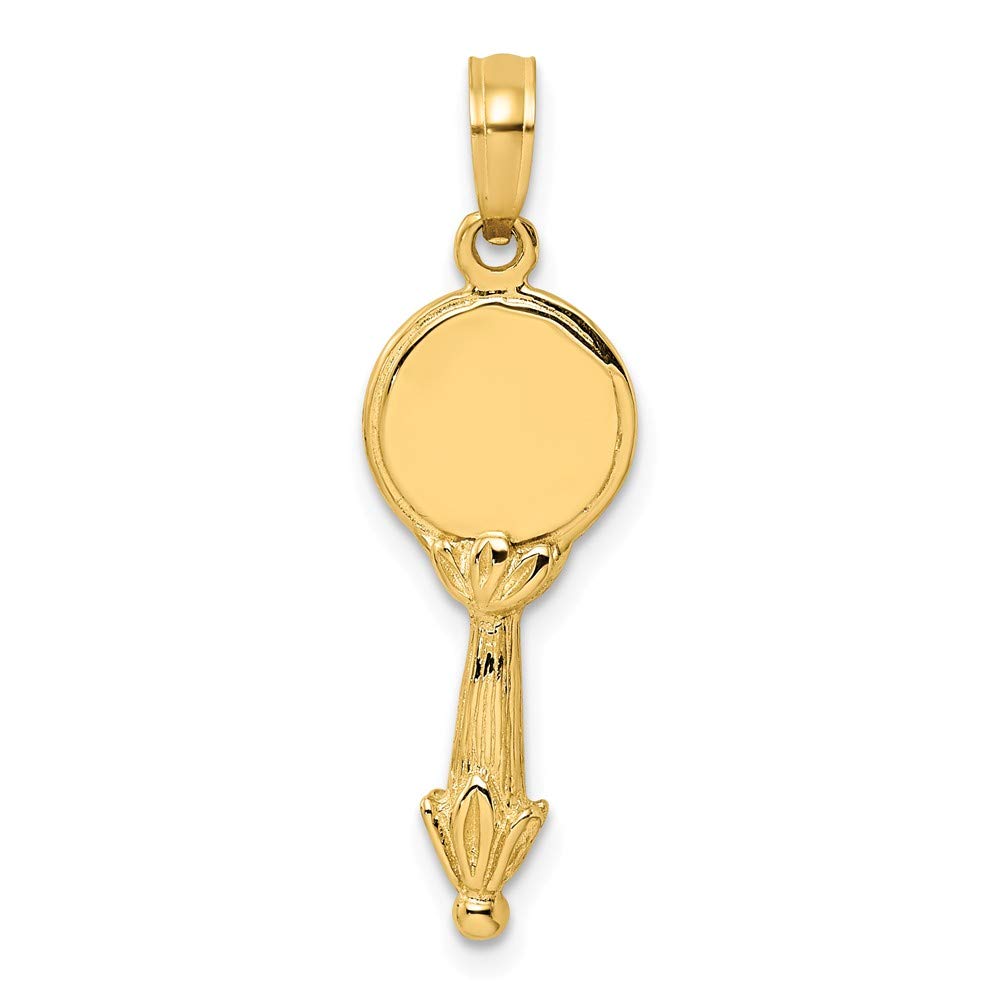 14K Solid Yellow Gold 3D Hand Mirror Charm Pendant - 22mm x 9mm - Perfect for Necklaces, Bracelets & Jewelry Making - Elegant Gift for Women & Girls