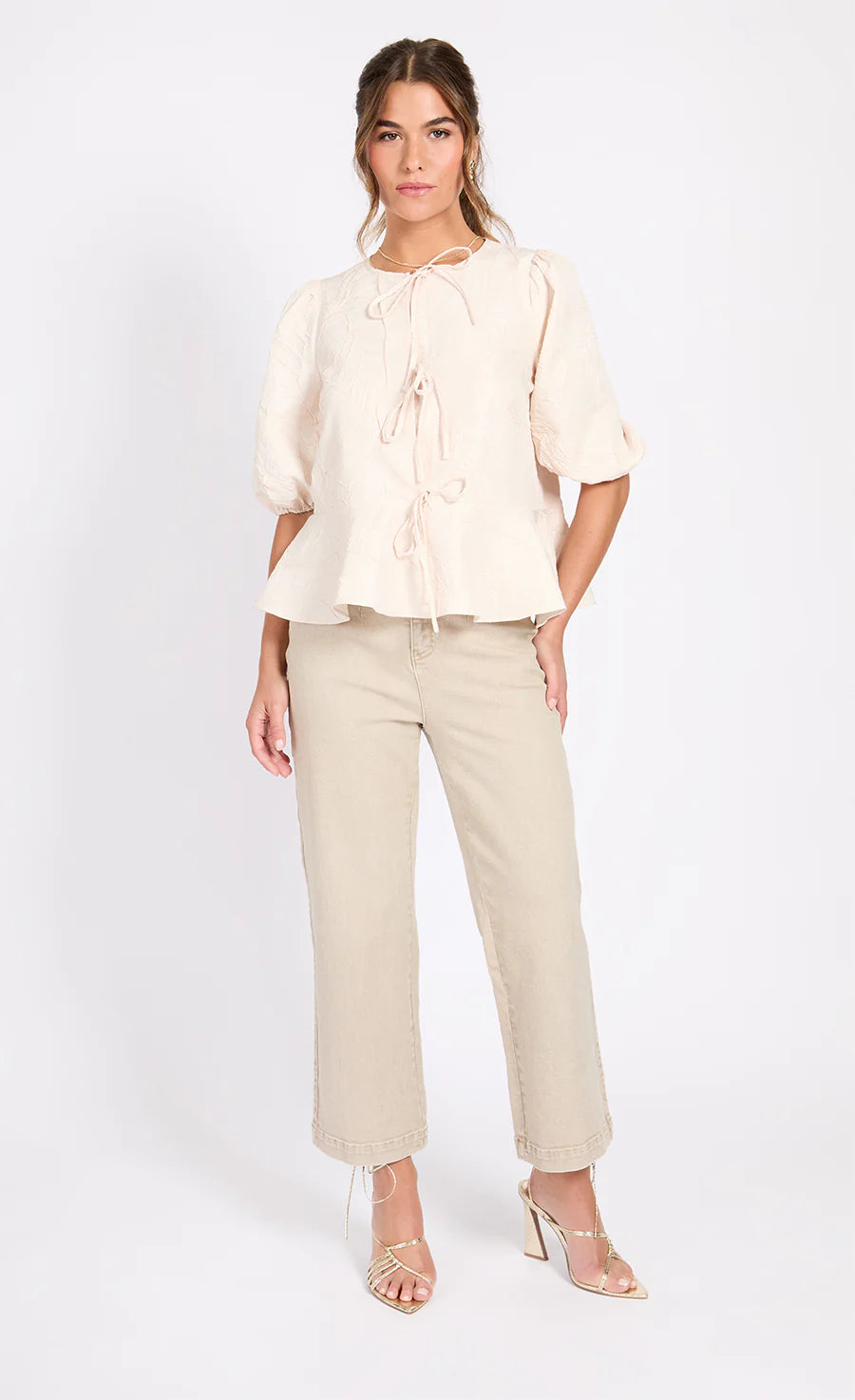 Celine Bow Top in Cream - Elegant Women's Blouse for Casual & Formal Wear | Perfect for Office, Parties & Special Occasions