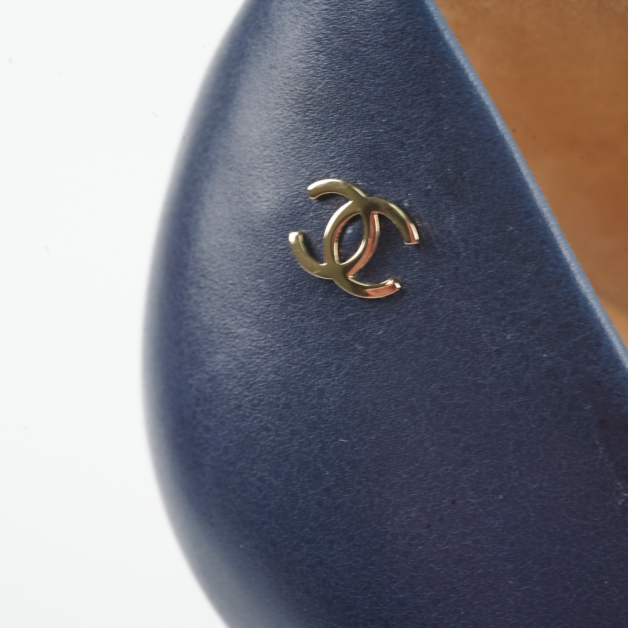 Chanel Navy Blue Cap Toe Leather Pumps Women's Size 40C - Elegant Heels for Office, Parties & Special Occasions