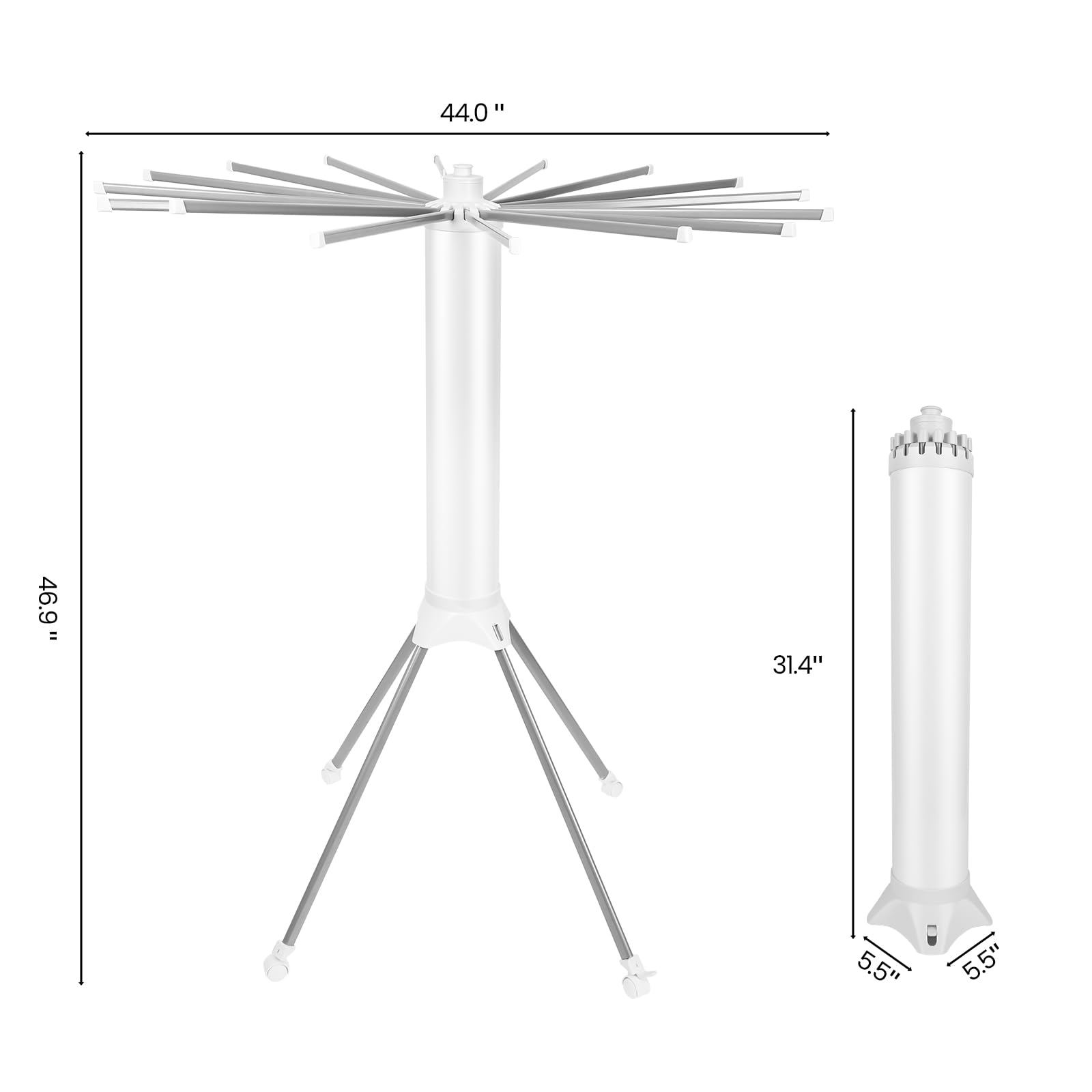 Foldable 4-Legged Clothes Drying Rack with 4 Pulleys & 16 Racks - Portable Laundry Drying Stand for Indoor, Balcony, Poolside & Camping Use - White Space-Saving Clothes Airer for Apartments, Dorms & Travel