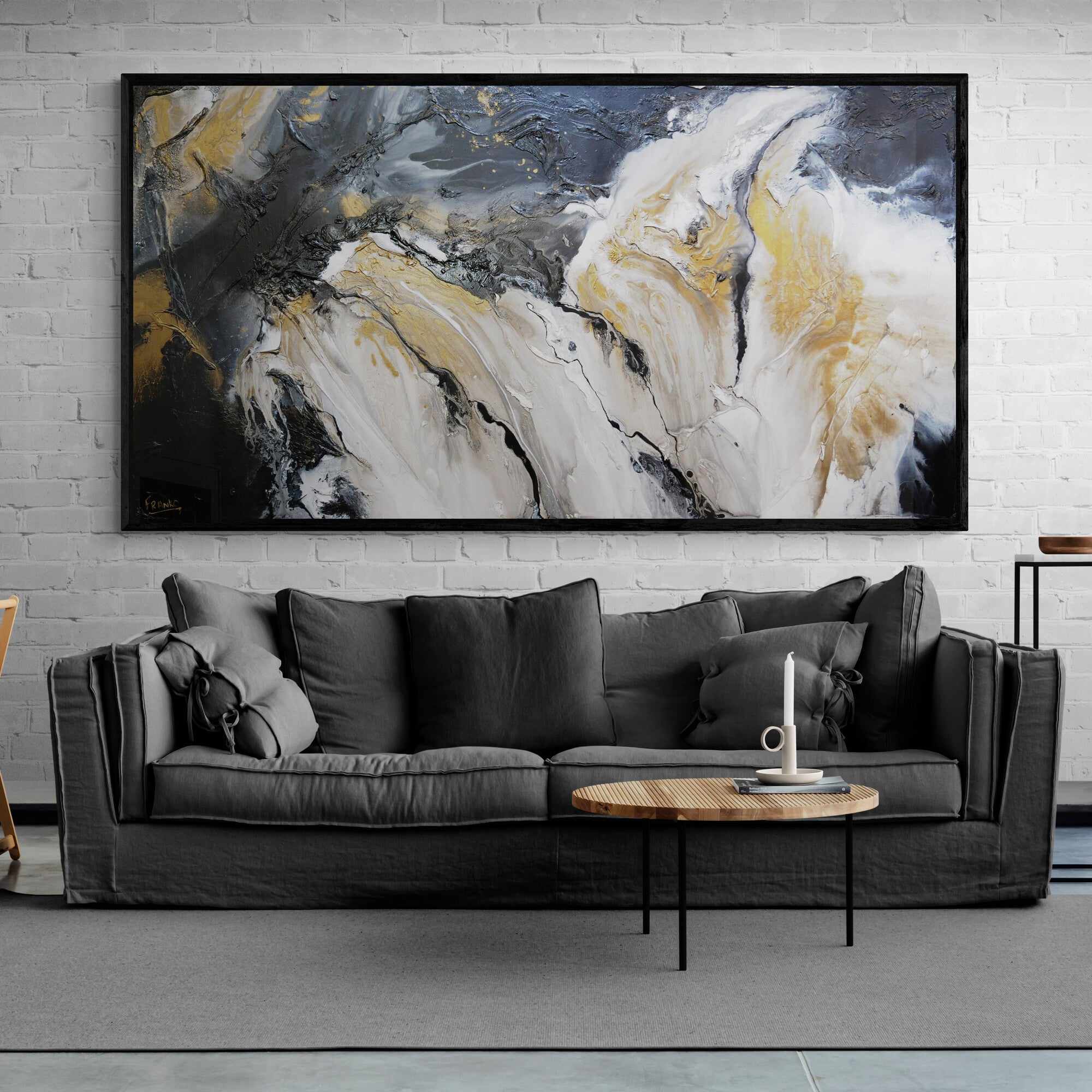 Black Gold Textured Abstract Canvas Painting 75