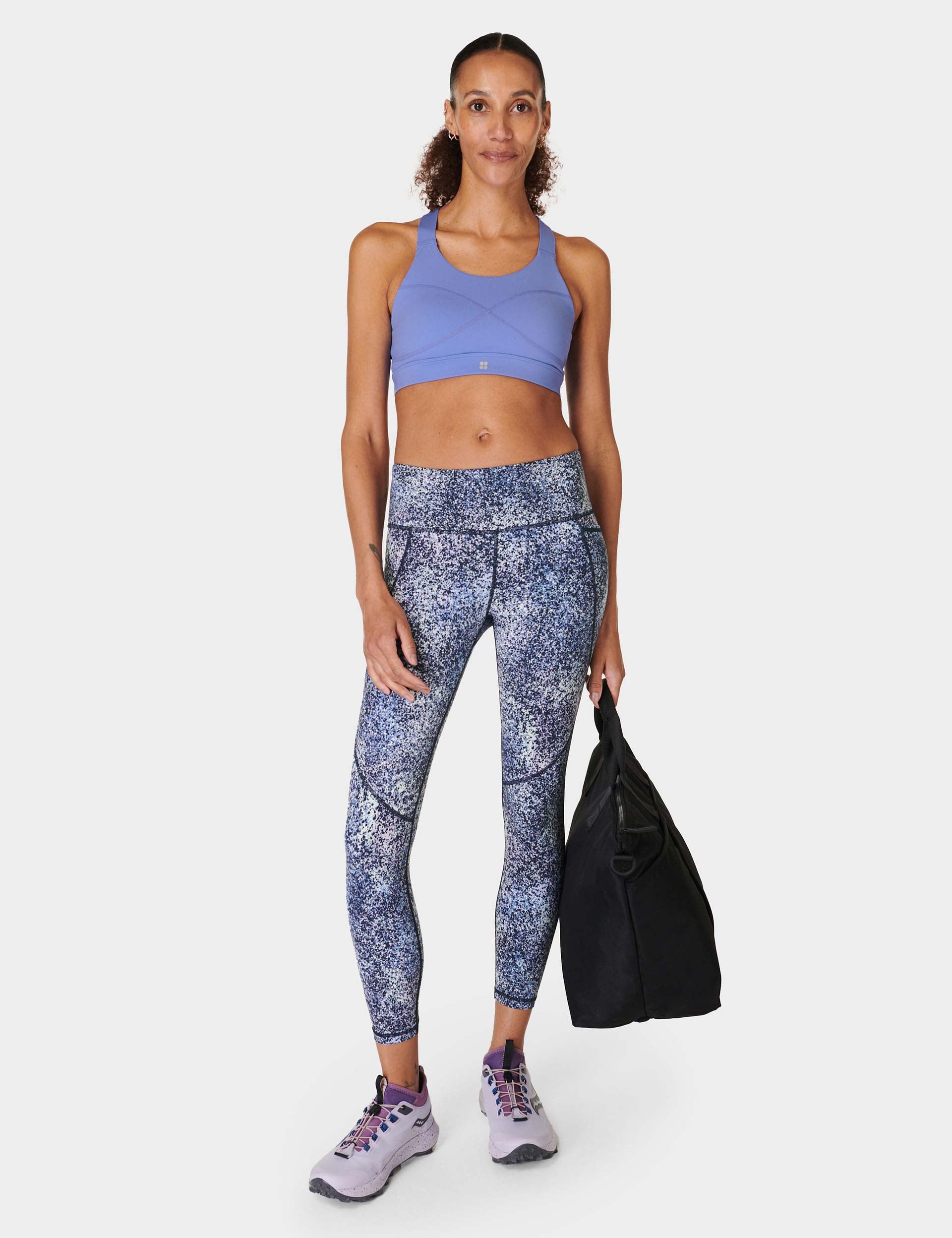 Power 7/8 Gym Leggings for Women - High Waist Yoga Pants with Blue Speckle Print - Moisture Wicking Workout Leggings for Running, Training & Lounge Wear