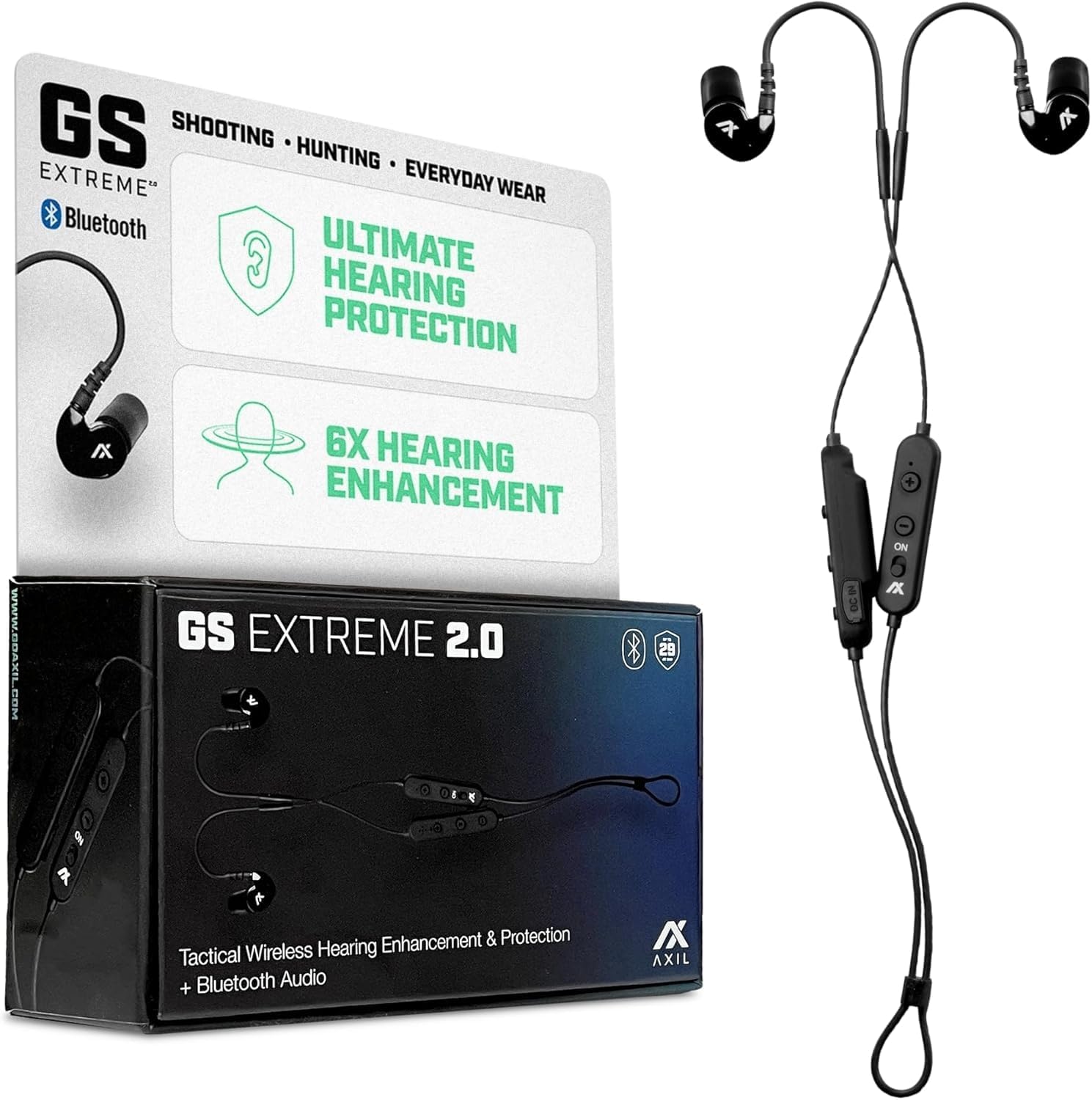 AXIL GS Extreme 2.0 Bluetooth Shooting Earbuds - Noise Cancelling & Hearing Protection Earphones with Dynamic Speakers, 25-Hour Battery Life - Perfect for Hunting, Shooting Ranges & Outdoor Sports