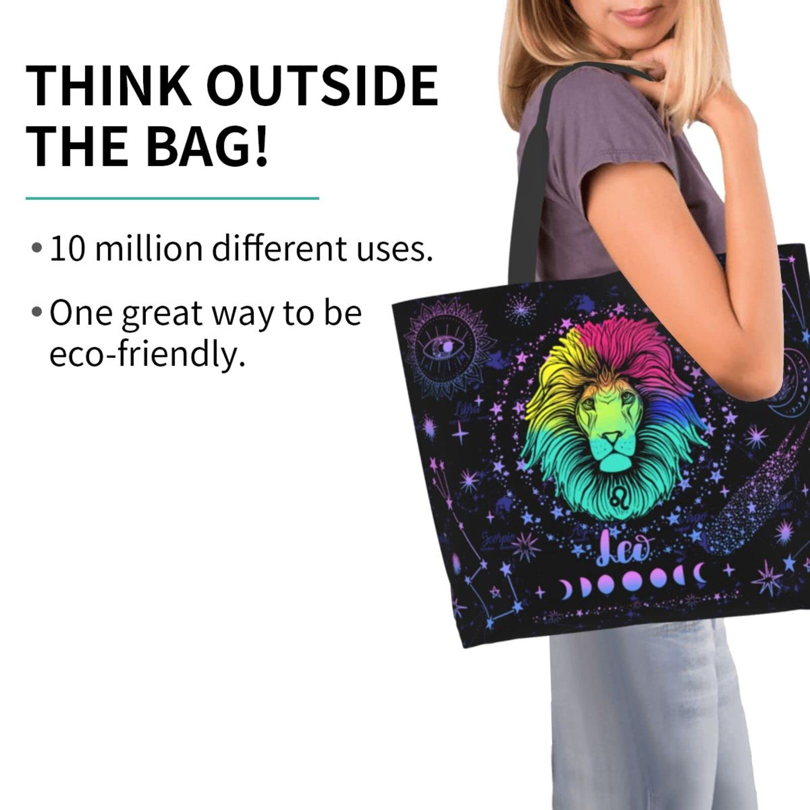 JASUTOT Large Canvas Constellation Tote Bag - Zodiac Sign Astrology Gym Beach Bag for Women, Durable Weekender Travel Shopping Tote with Handles | Perfect for Beach Trips, Gym Workouts & Daily Errands