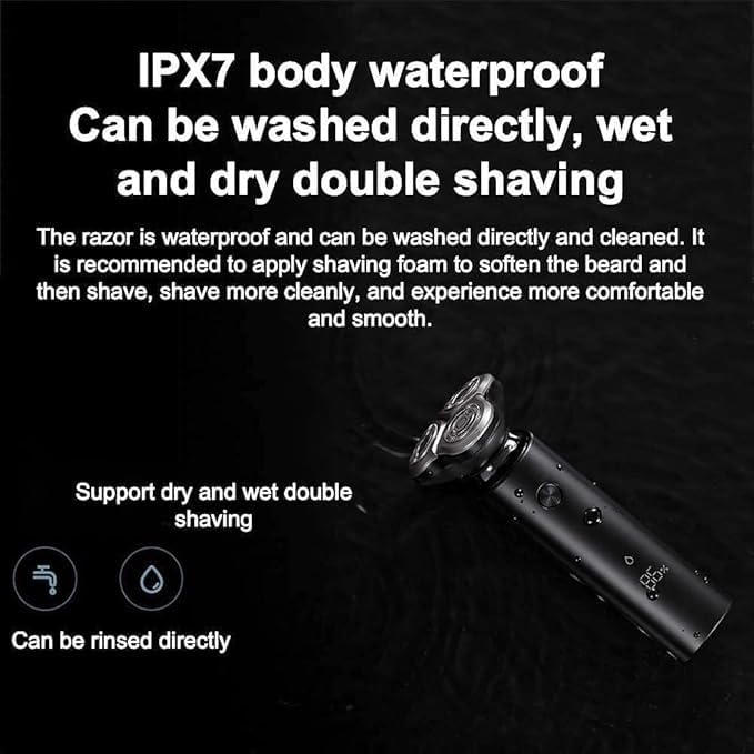 Electric Rotary Shaver for Men - Waterproof Wet/Dry Shaving, USB Rechargeable Cordless Hair Clipper with LED Display (Black) - Perfect for Travel, Home & Gym Use