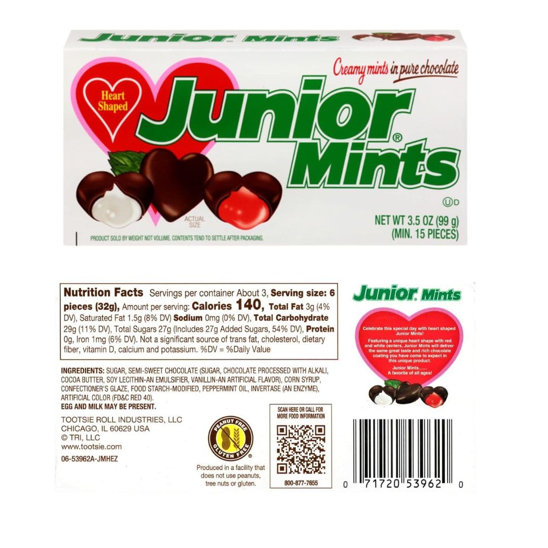 Valentine's Day Heart Shaped Chocolate Junior Mints Candy - 3.5oz Gift Box (3 Pack) | Romantic Gifts for Her/Him, Anniversary Treats, Sweet Valentine's Day Presents