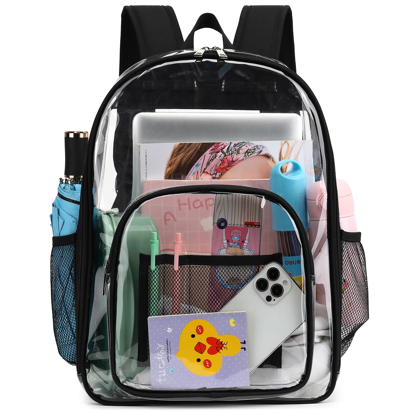 Heavy Duty Clear PVC Transparent Backpack for Men & Women - Durable See-Through School Bookbag for Teen Boys & Girls (Black) - Perfect for School, Travel, Work & Security Checkpoints