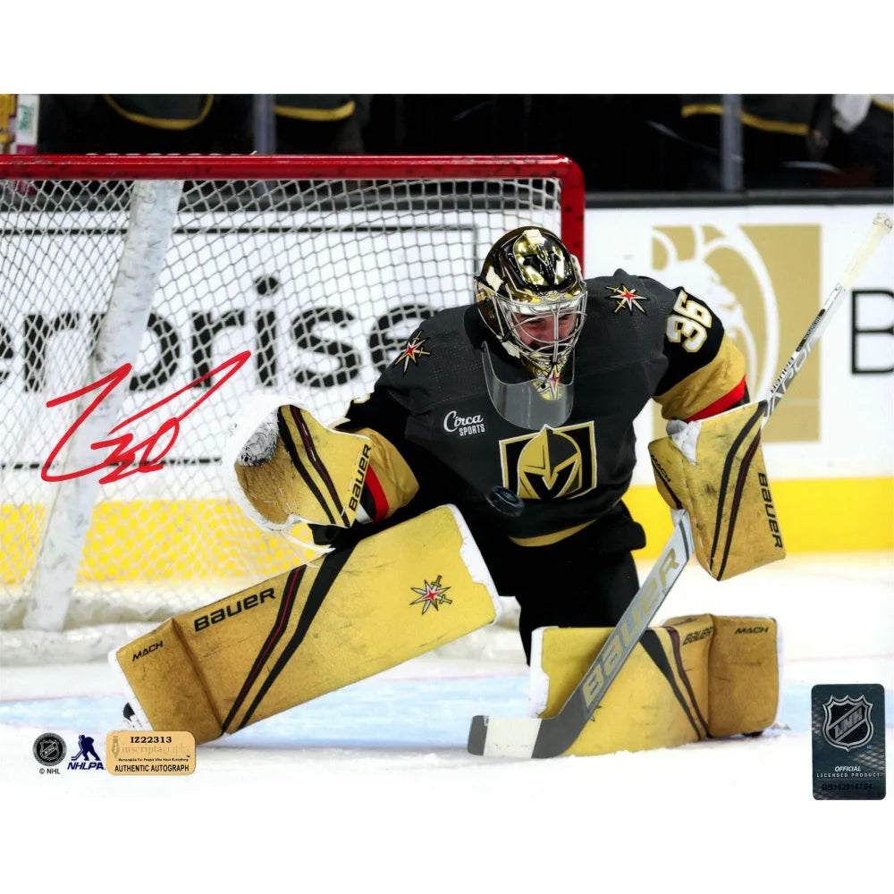 Logan Thompson Autographed Vegas Golden Knights 8x10 Photo with COA & IGM Certification - Gold Pads Hockey Memorabilia for Collectors & Sports Fans - Perfect for Man Cave, Sports Room Decor or Gift for Hockey Enthusiasts