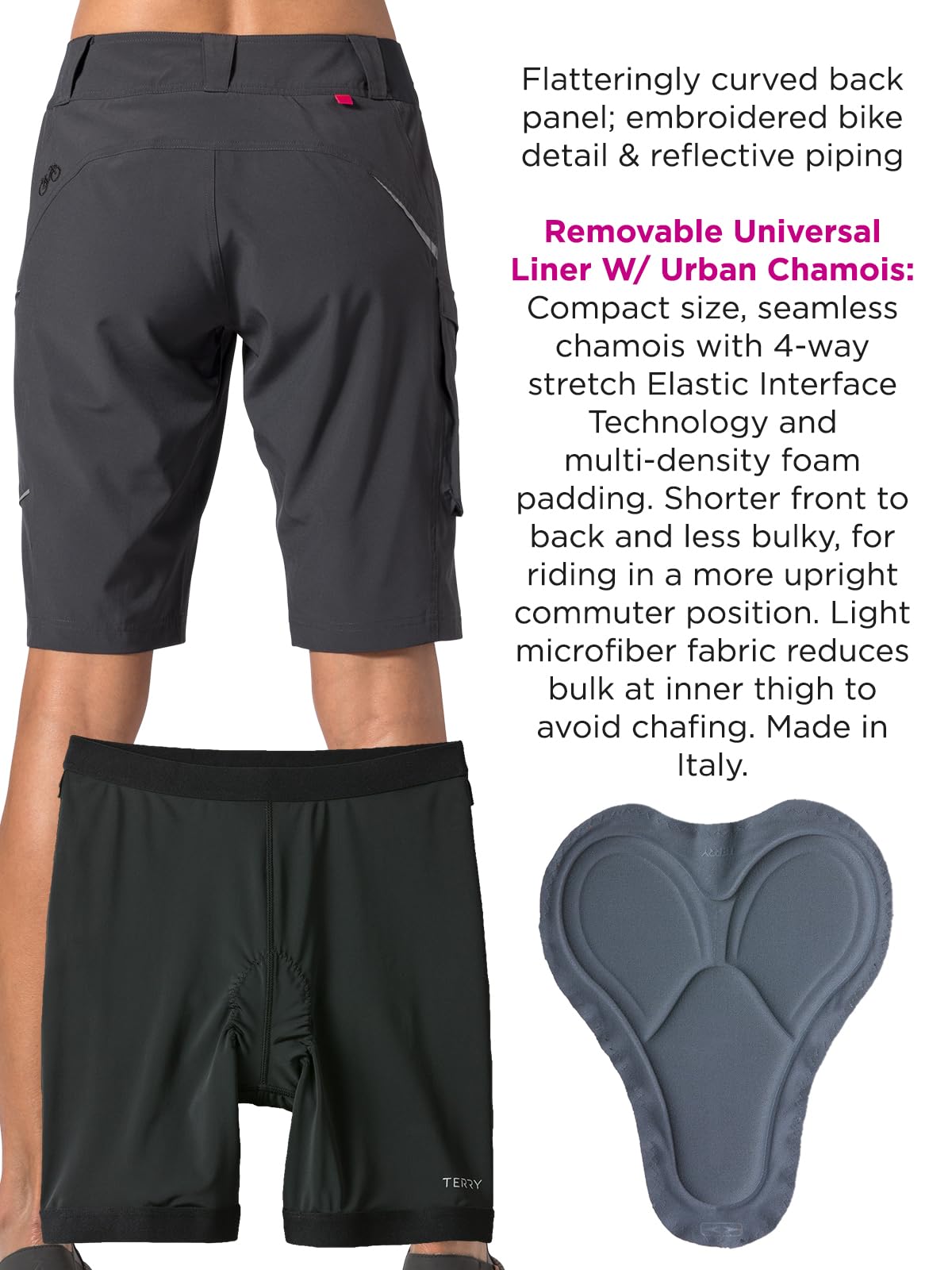 Women's Terry Bike Shorts - 11.5 Inch Padded Cycling Shorts with Removable Liner for Mountain Biking & Hiking | Comfortable Metro Regular Fit for Outdoor Sports & Commuting