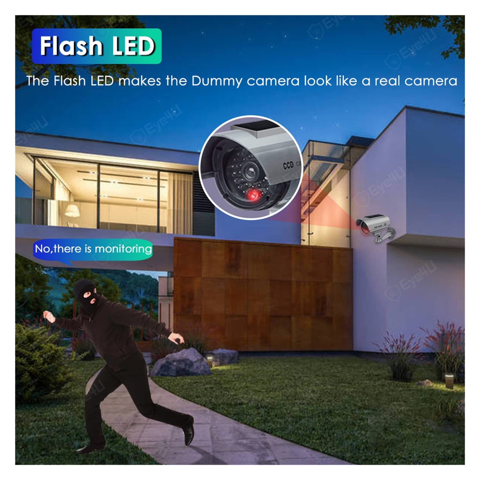 MZZYG Solar Security Camera - 4 Pack Fake Dummy Outdoor Surveillance Cameras with LED Lights, Waterproof & Weatherproof for Home, Office, Garage - Solar Panel Powered for 24/7 Protection (Silver) | Ideal for Deterring Burglars & Enhancing Property Security